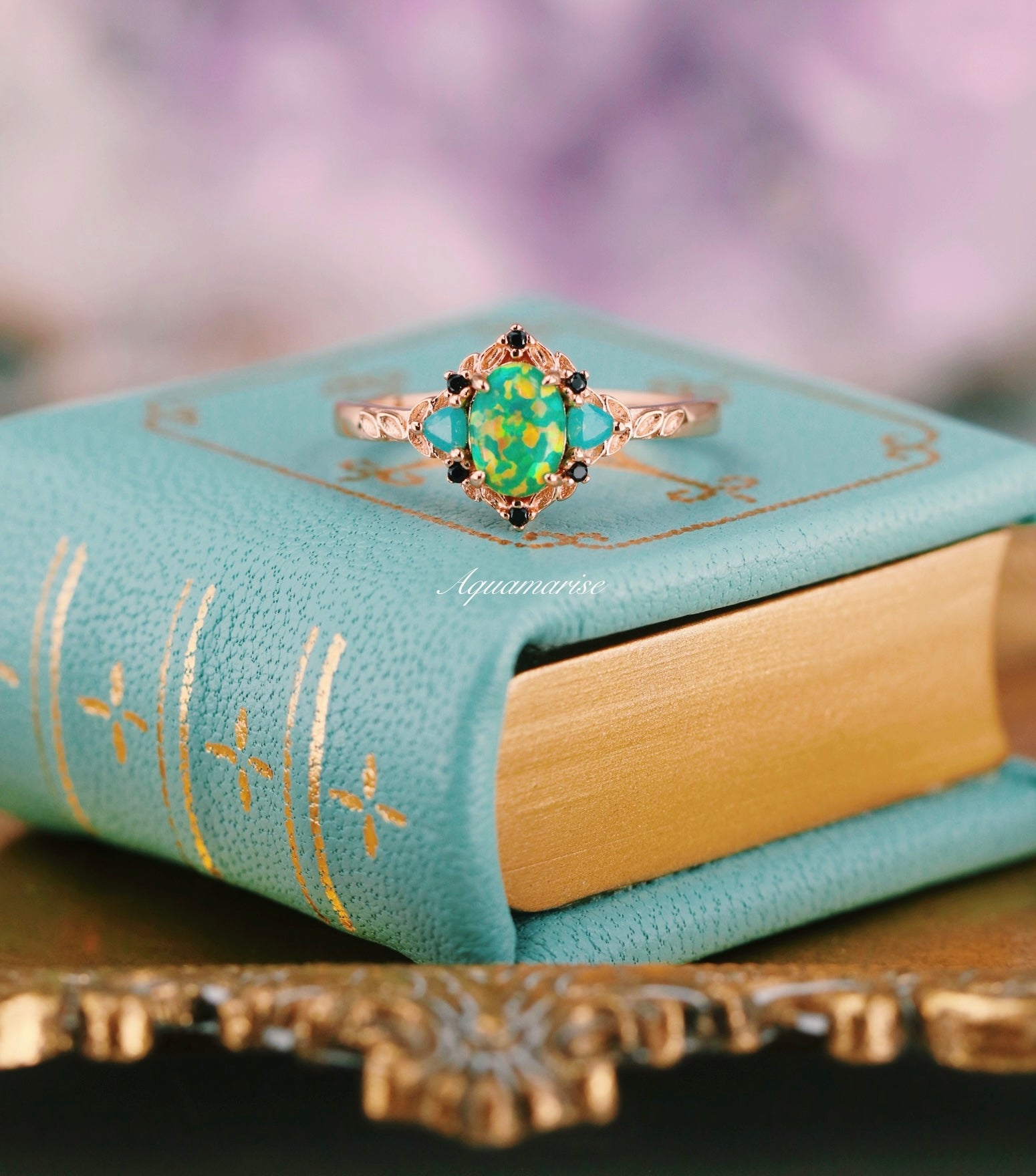 Natural Green Fire Opal Leaf Couple Rings for Women & Men - Elegant Matching Wedding Bands, Anniversary Gifts for Him & Her - Perfect for Romantic Dates, Proposals, and Special Occasions
