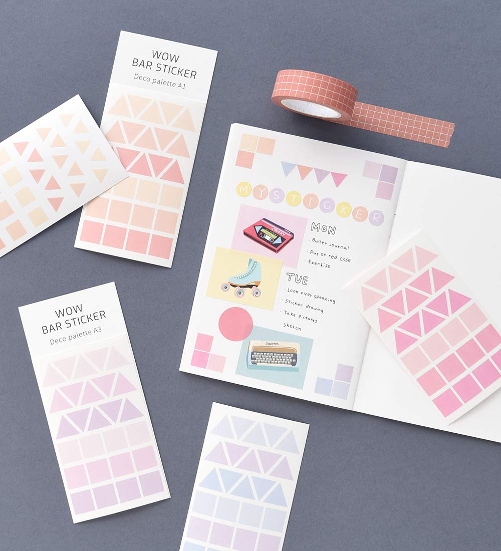 Monolike Wow Bar Sticker Deco Palette Set - Mini Cute Square Stickers for Scrapbooking, Journaling, DIY Crafts & Planner Decorations