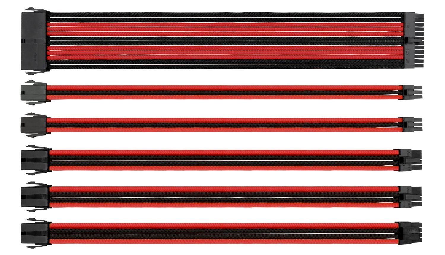 Thermaltake TtMod Sleeve Extension Power Supply Cable Kit - Premium ATX/EPS/8-Pin PCI-E/6-Pin PCI-E PSU Cables with Cable Combs (Red/Black) for Custom PC Builds, Gaming Rigs & Workstations - Model AC-033-CN1NAN-A1