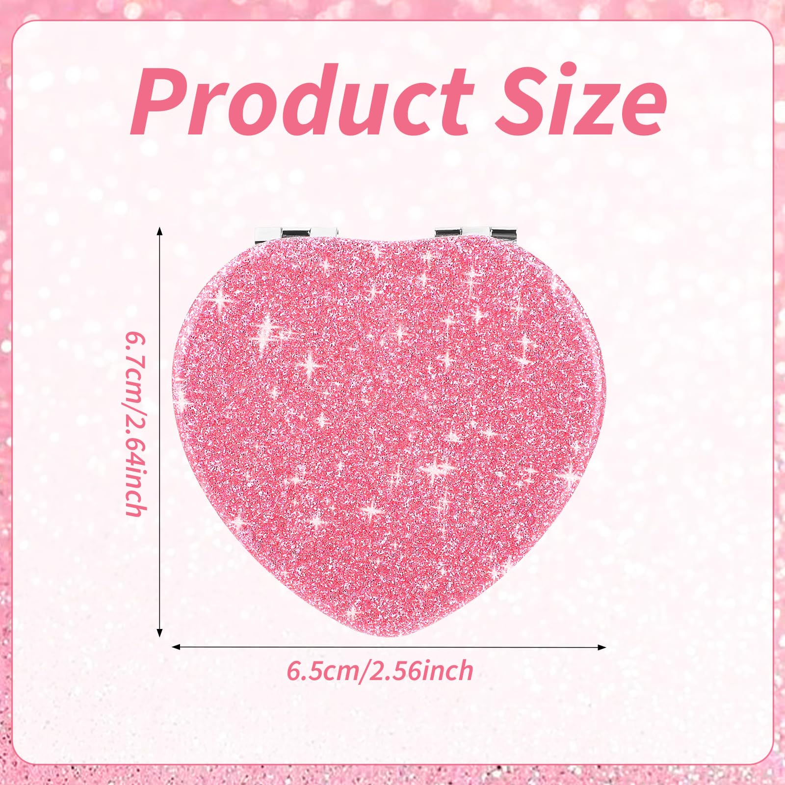 Heart-Shaped Compact Folding Vanity Mirror with Magnifier - Double-Sided Glitter Makeup Mirror for Women, Portable Travel Cosmetic Mirror for Purse - Perfect for Home, Office & Travel Beauty Touch-Ups
