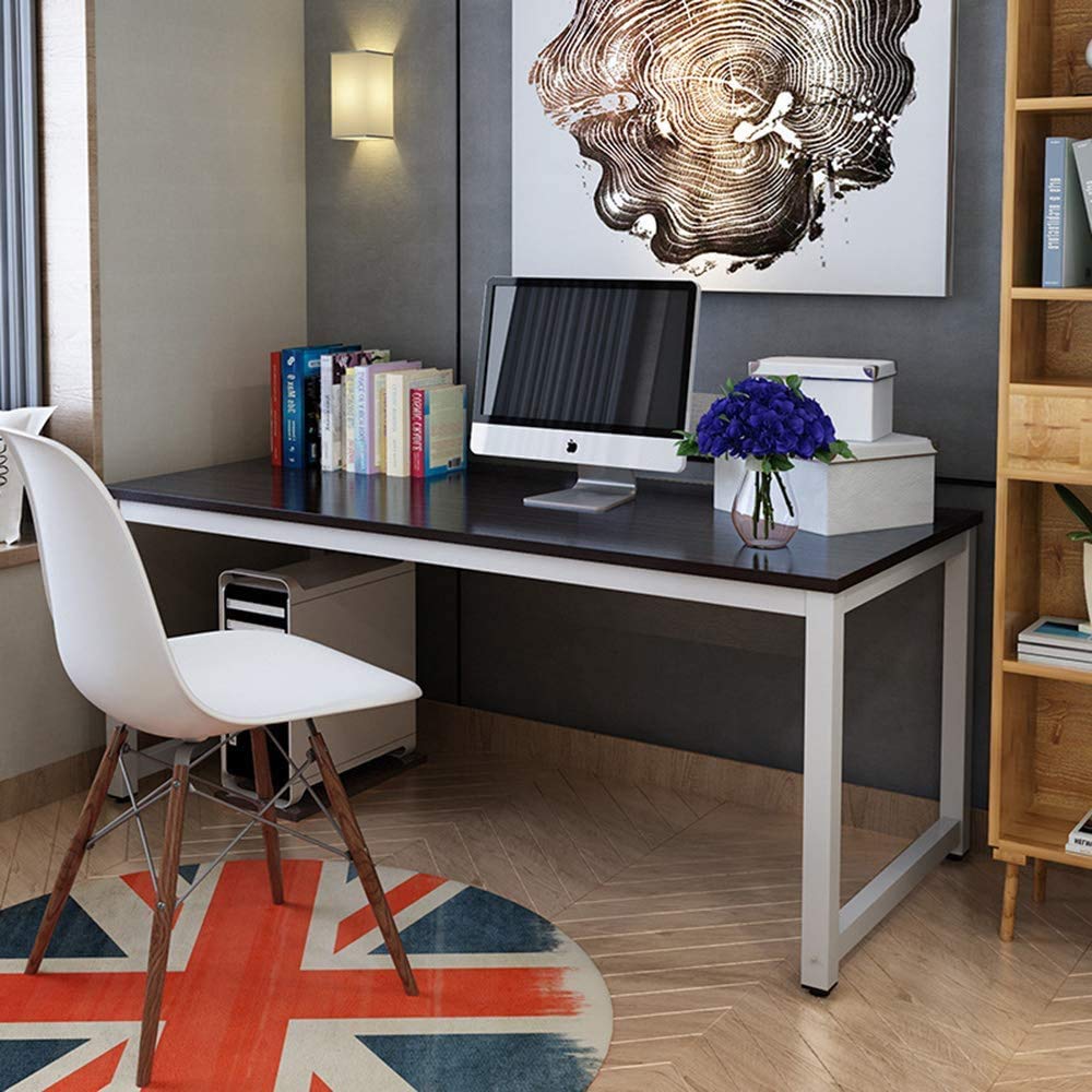 43 Inch Black Wooden Computer Desk - Large Gaming & Writing Desk for PC, Laptop, Study & Home Office Workstation - Perfect for Small Spaces & Modern Home Offices