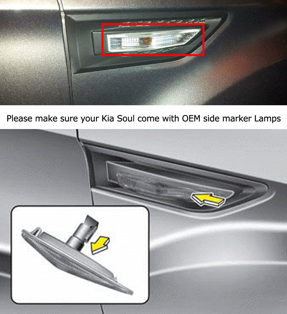 Amber LED Fender Side Marker Lights for 2009-2013 Kia Soul Gen1 - Clear Lens, Waterproof, Easy Installation - Perfect for Night Driving & Car Customization