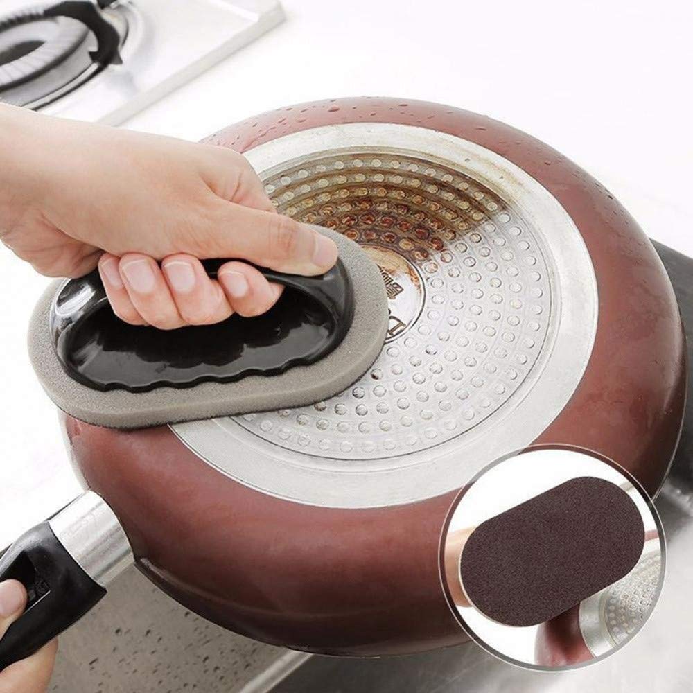 Yu2d Emery Sponge Brush - Eraser Scrub Handle Grip for Sink, Pot & Bowl Cleaning - Durable Kitchen Cleaning Tool (Brown) - Perfect for Stain Removal and Tough Grease Cleaning in Home Kitchen