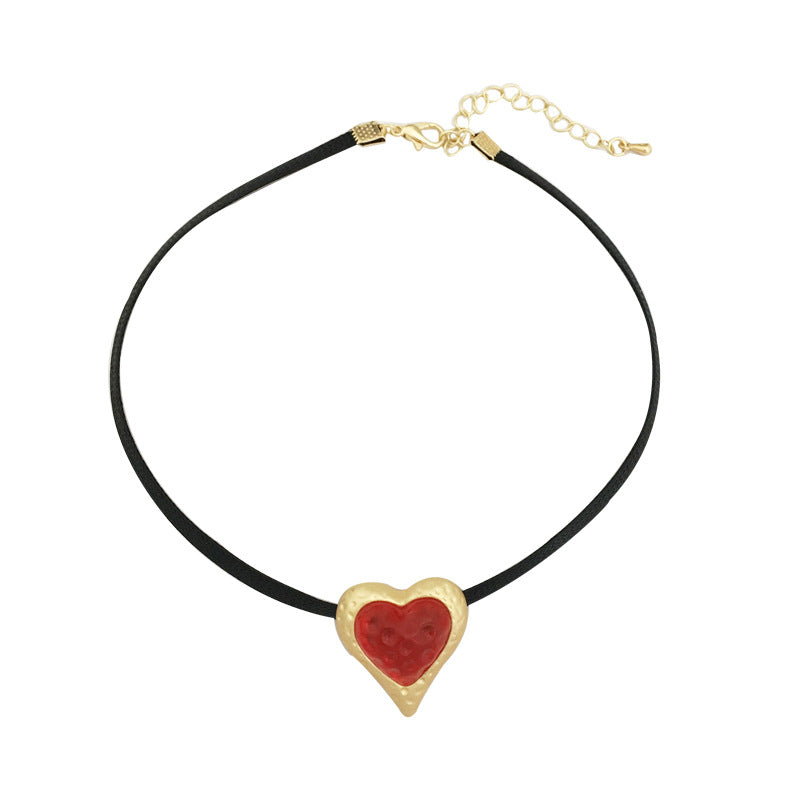 Vintage Red Heart Pendant Suede Choker Necklace for Women | HN2523 | Valentine's Day Gift, Romantic Date Jewelry, 90s Retro Accessory
