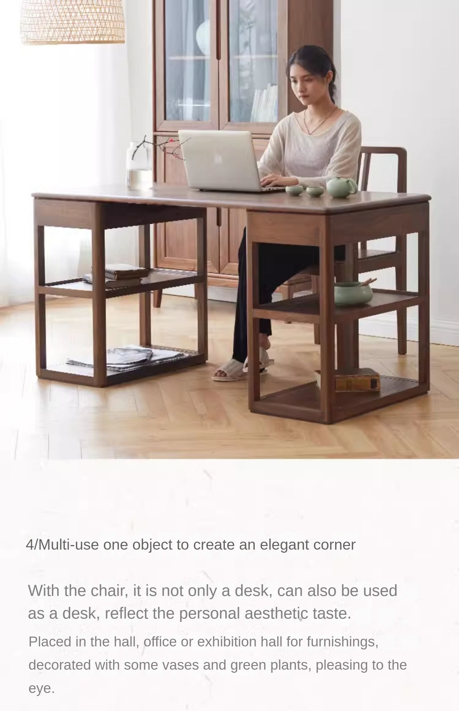 Premium Black Walnut Solid Wood Modern Study Desk - Handcrafted Writing Table for Home Office, Library & Workspace - Ergonomic Design for Comfortable Studying & Remote Work