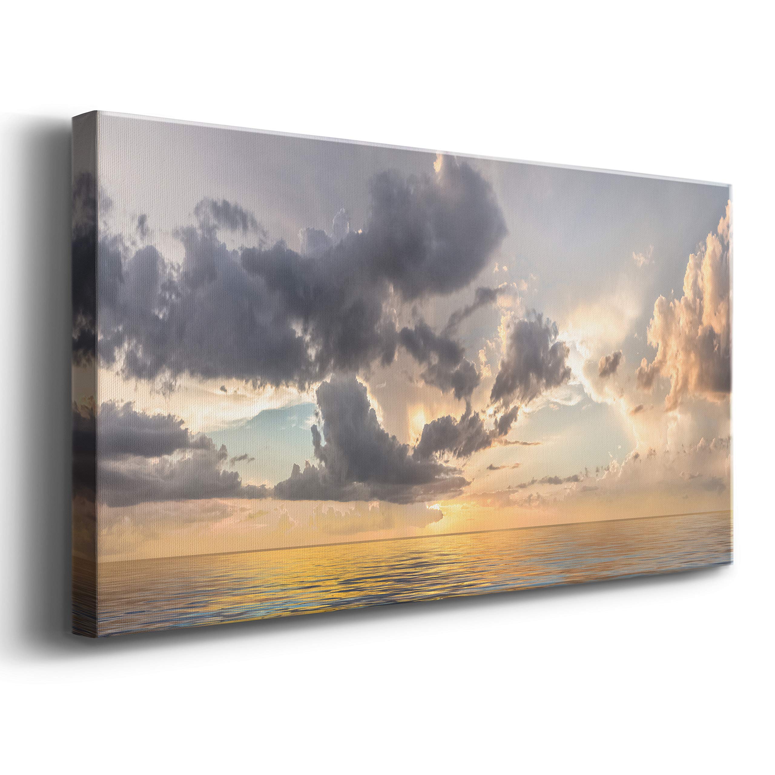 Modern Ocean Sunset Canvas Wall Art - Blue Beach Landscape Print for Living Room, Bedroom, Bathroom & Office Decor - Ready to Hang 20x40 Inches - Perfect for Coastal, Boho & Minimalist Home Styling