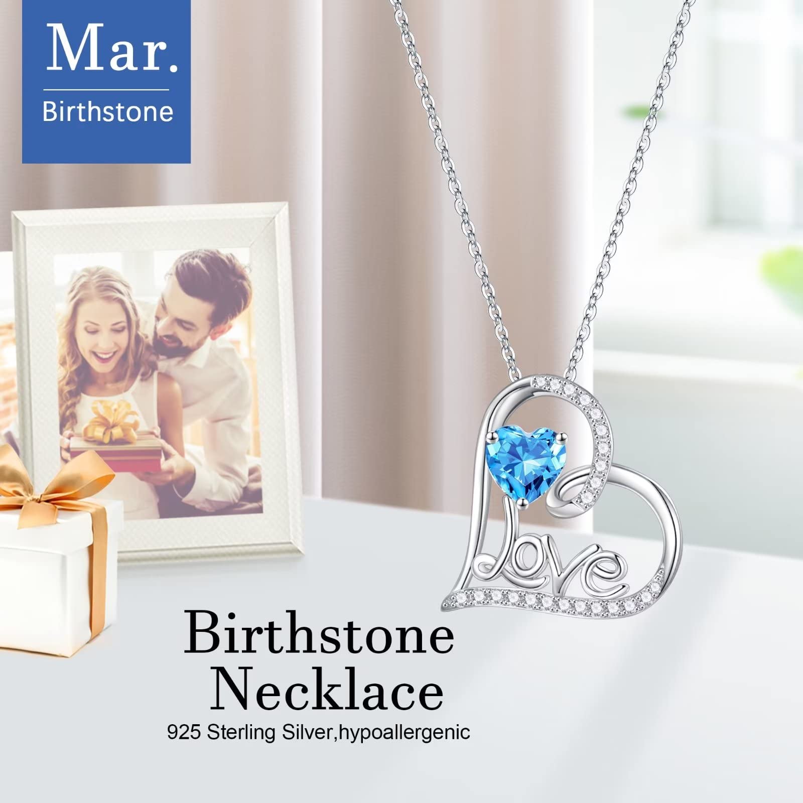 Forever Love Necklace for Women - 925 Sterling Silver Heart Pendant with Birthstone, Anniversary & Christmas Gift for Wife, Mom, Girlfriend | Perfect for Romantic Occasions, Valentine's Day & Special Celebrations