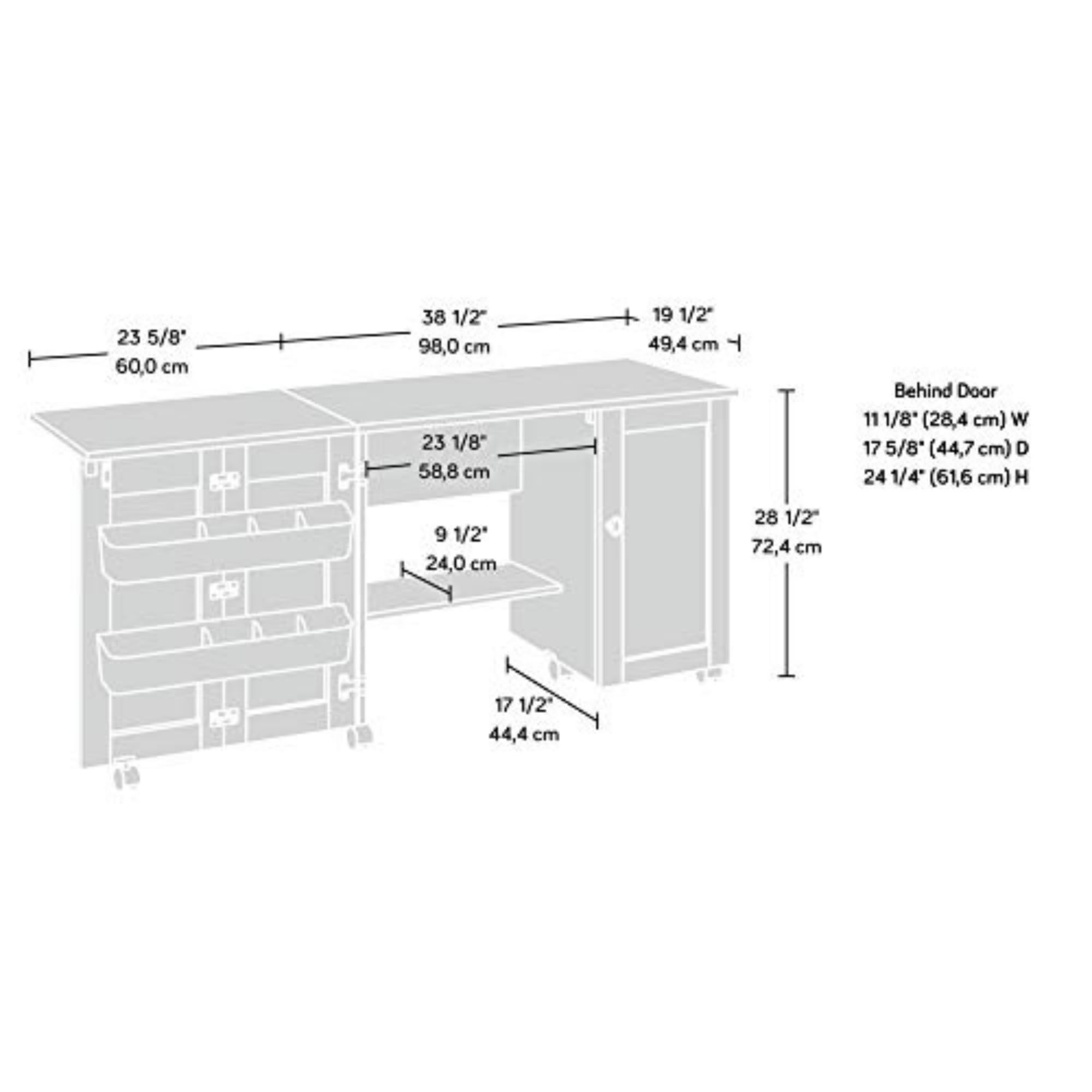 Sauder Rolling Sewing & Craft Table with Storage - Cinnamon Cherry Finish | Mobile Workstation for Sewing, Crafting & Pantry Organization