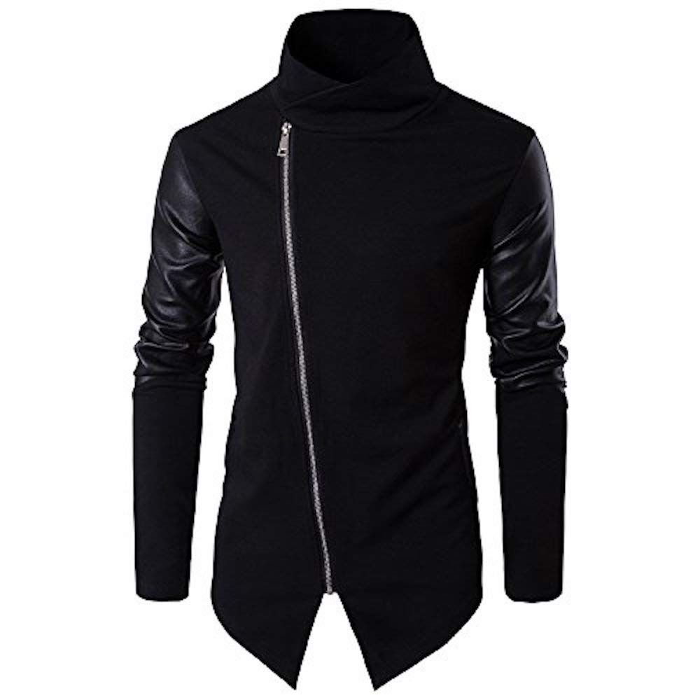 Men's Knitted Cardigan Sweater with Faux Leather Sleeves - Stylish Winter Jacket for Casual Wear & Outdoor Activities