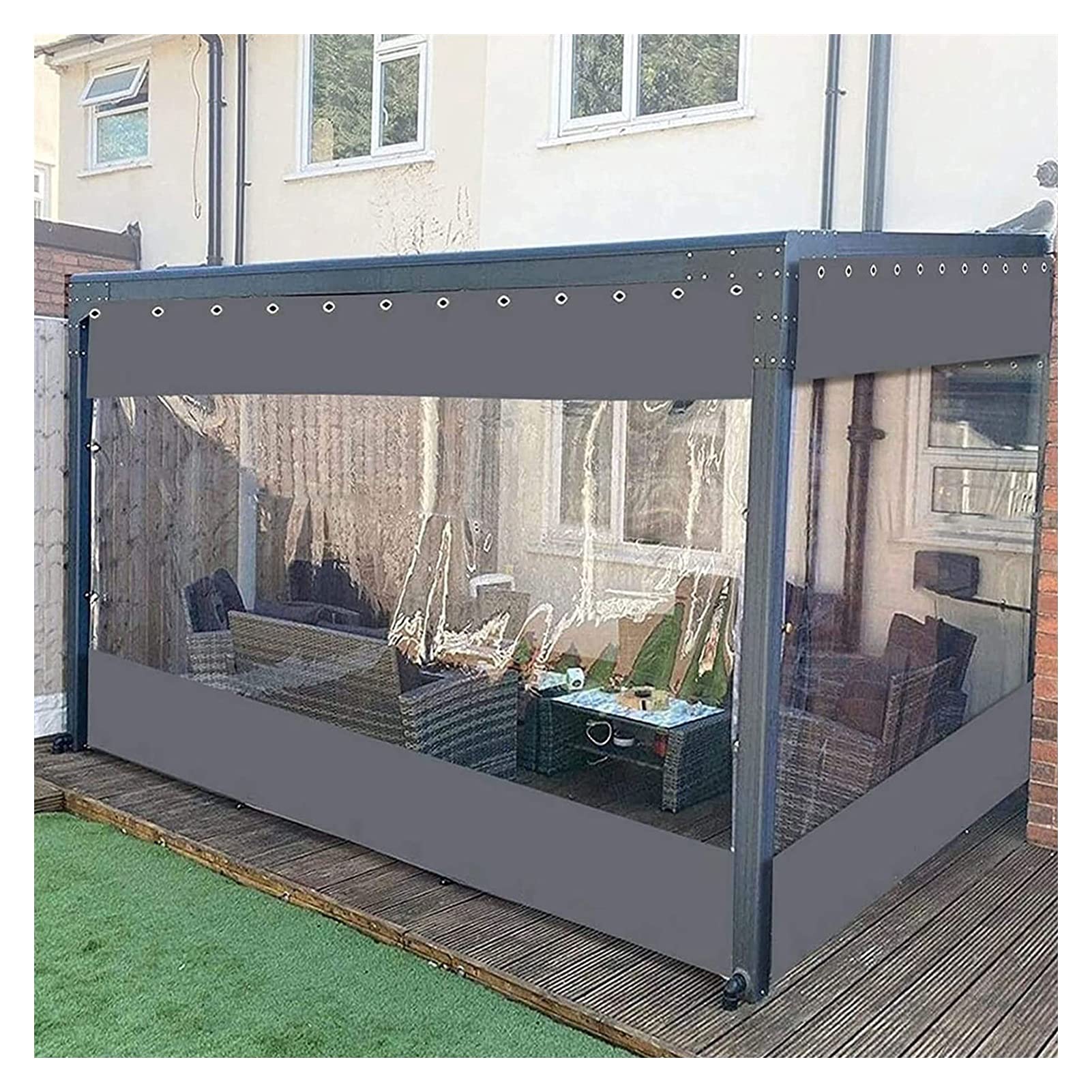 ZWYGXL PVC Outdoor Curtains - Waterproof & Windproof Vinyl Clear Tarp Panel for Porch, Gazebo, Pergola - Transparent Gray (3x2.5m) | Perfect for Patio Cover, Backyard Shade, and Outdoor Privacy Protection