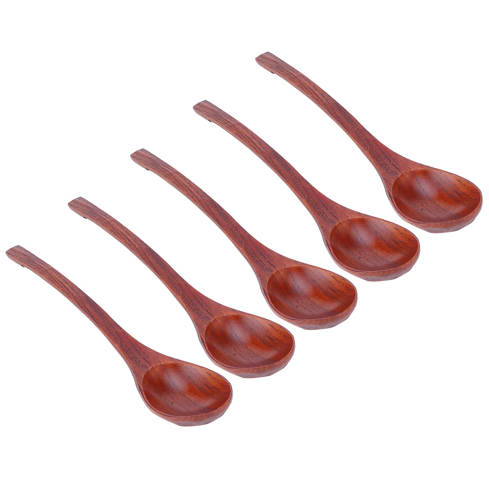 5PCS Japanese Style Long Wooden Soup Spoons - Eco-Friendly Kitchen Utensils for Coffee, Salad, Dessert & Fruit - Perfect for Home Dining, Picnics & Tea Parties