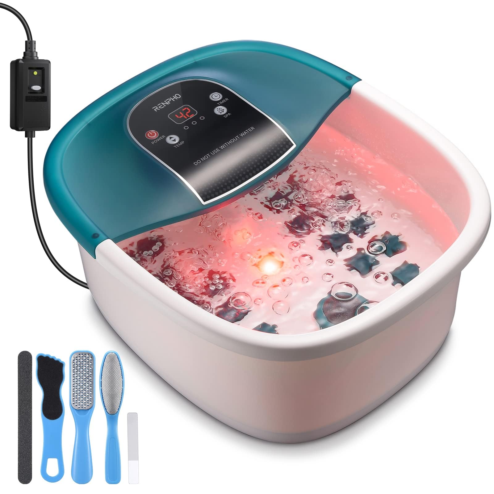 RENPHO Electric Foot Spa Massager with Heat, Shiatsu Rollers, Vibration & Bubbles - GFCI Protected Pedicure Foot Bath with Temperature Control & 22 Removable Massage Nodes - Perfect for Relaxation, Home Spa & Foot Care Therapy