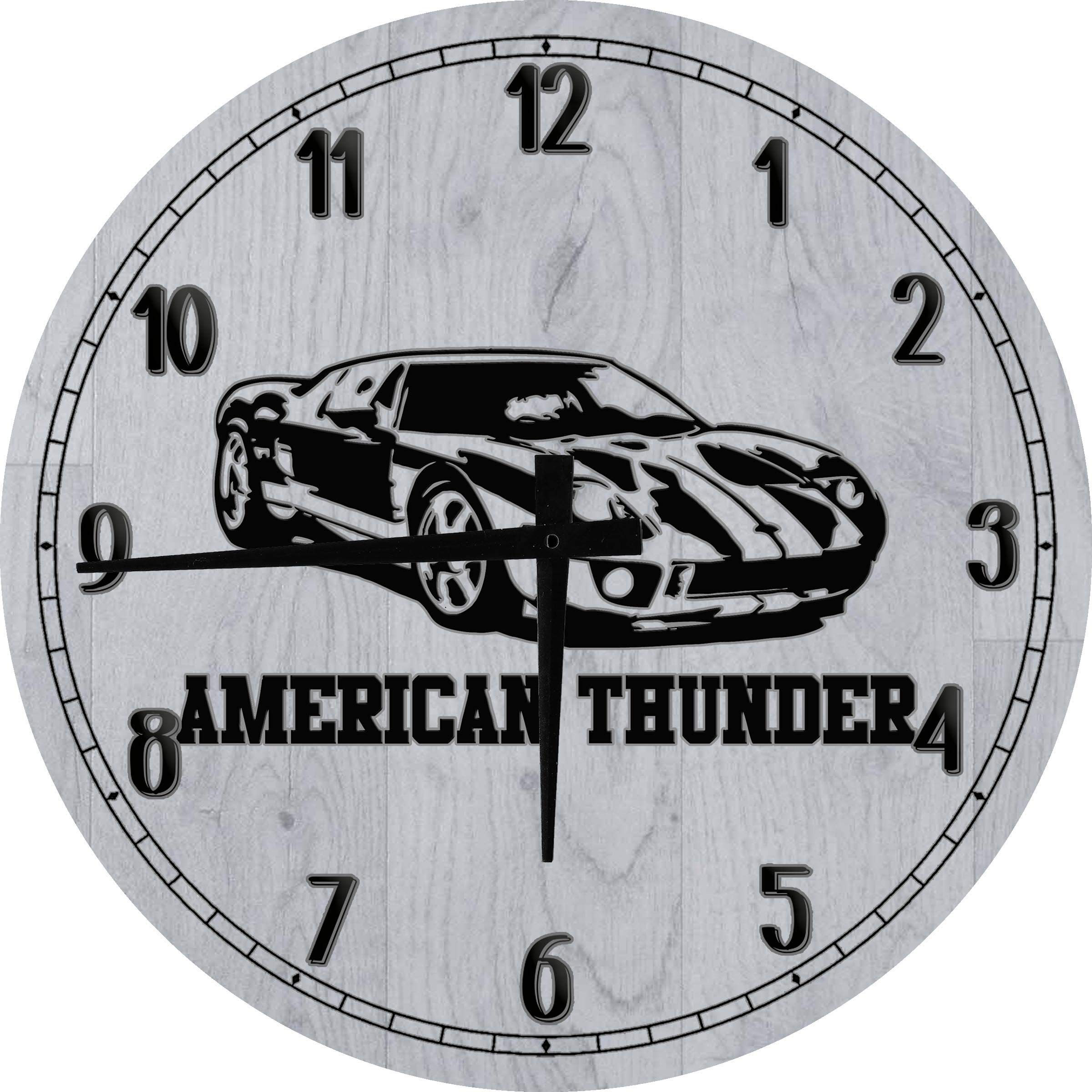 American Thunder GT40 GT350 Racing Shadow Round Wall Clock - 24 Inch Battery Operated Gray Wall Art for Home, Office, Garage, and Man Cave Decor