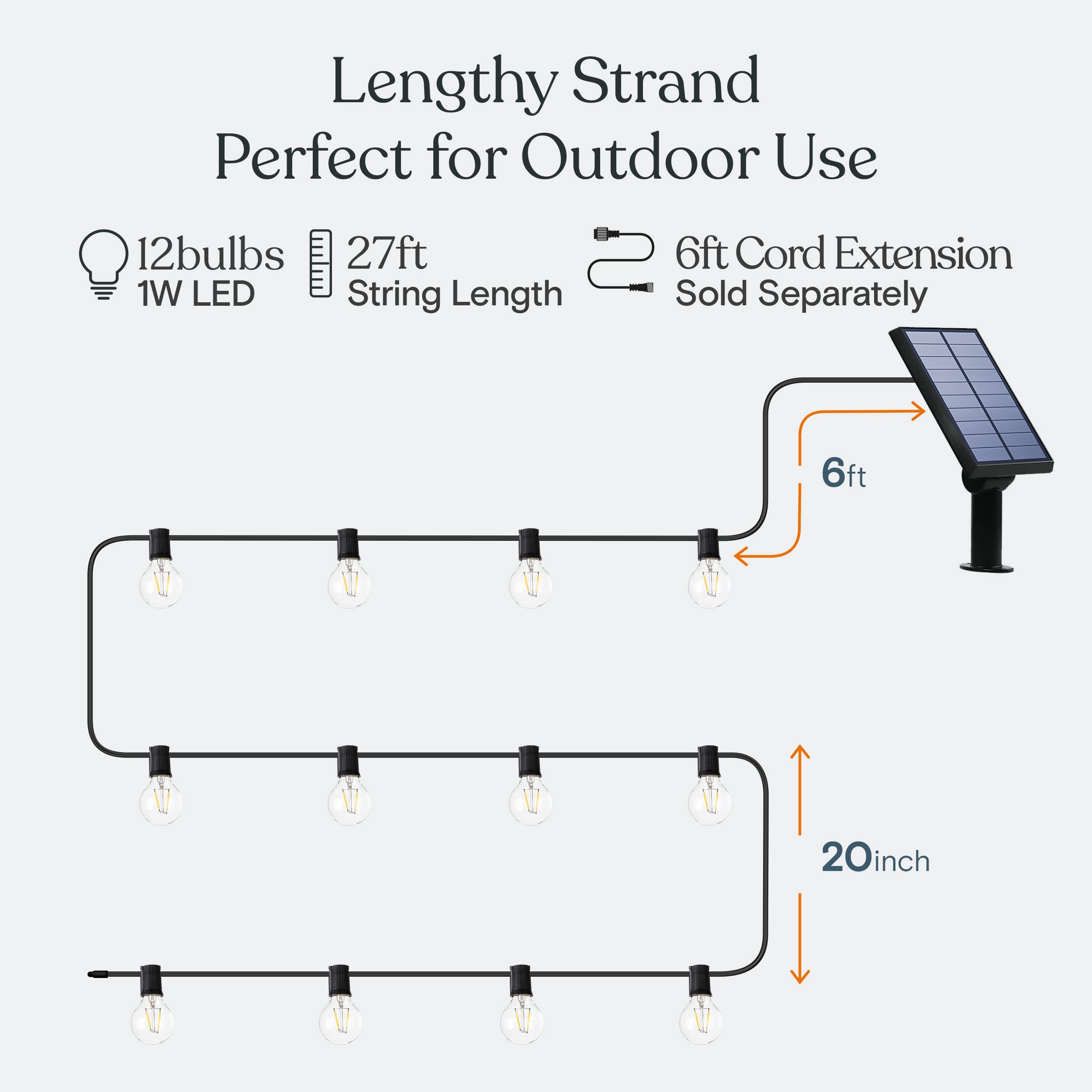 Brightech Ambience Pro Solar Powered LED Outdoor String Lights - 27 Ft Commercial Waterproof Patio Lights with Edison Bulbs - Durable Weatherproof String Lights for Garden, Backyard, Porch, Deck - 1W Soft White Warm Glow - Perfect for Outdoor Dining, Wedding Decor & Landscape Lighting