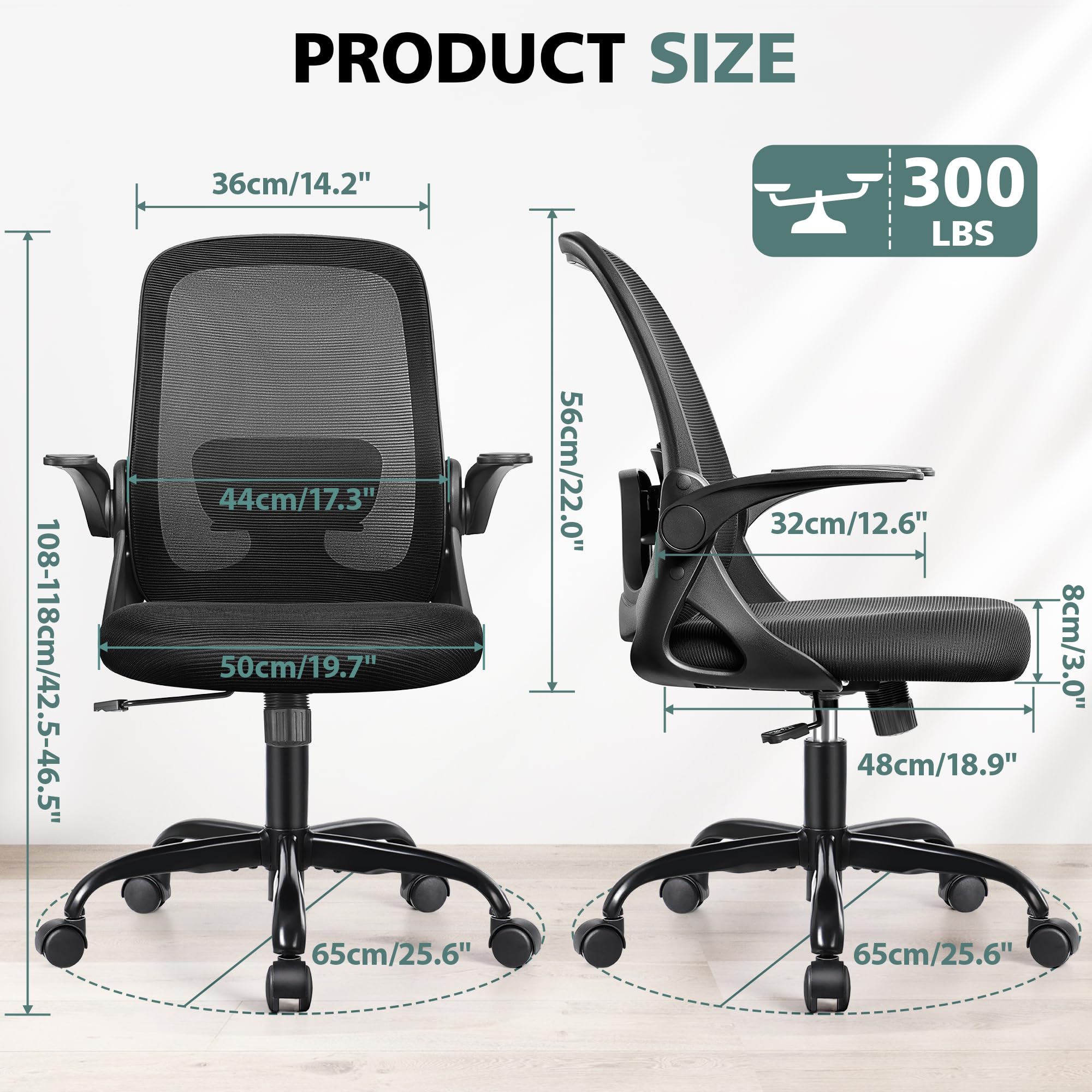 Ergonomic Office Chair with Lumbar Support & Flip-Up Arms - Breathable Mesh Computer Desk Chair, Adjustable Height Swivel Task Chair for Home Office, Bedroom, Study - Dark Gray | Perfect for Long Work Hours & Gaming Sessions