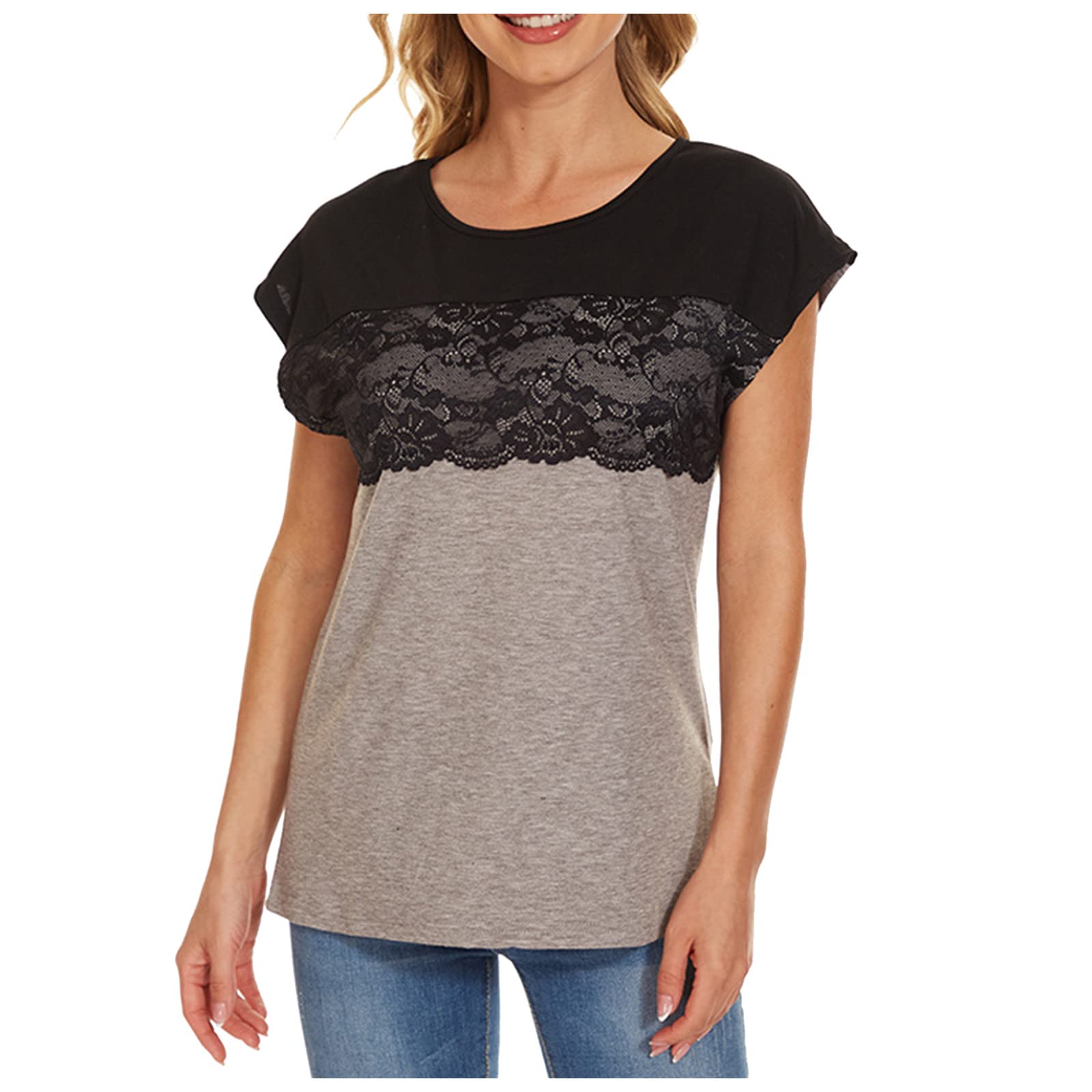 BISXOTY Women's Plus Size Lace Blouse - Flowy Embroidery Solid Color T-Shirt Top for Holiday & Summer | Sexy Casual Wear for Beach, Party & Date Night