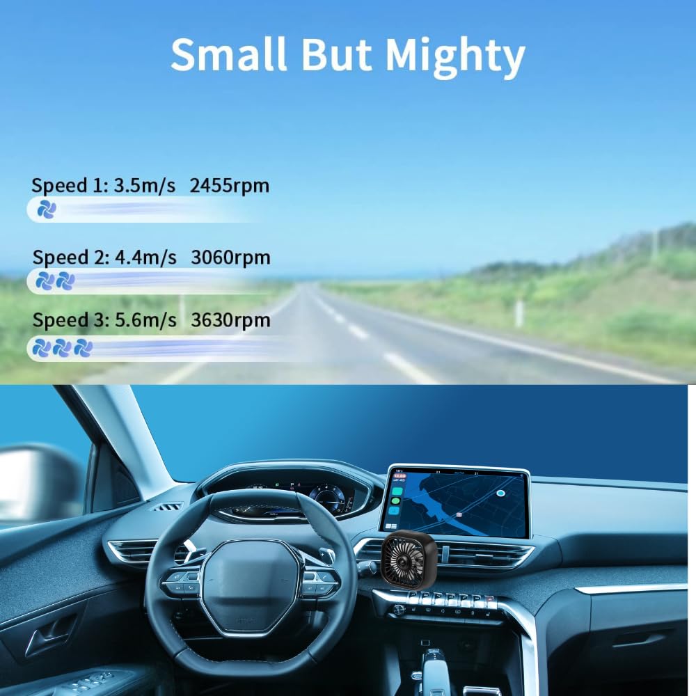 USB Car Fan - 3 Speed Adjustable Clip-on Cooling Fan for Vehicle, SUV, RV - Strong 5V Air Circulation Fan for Summer Travel & Road Trips