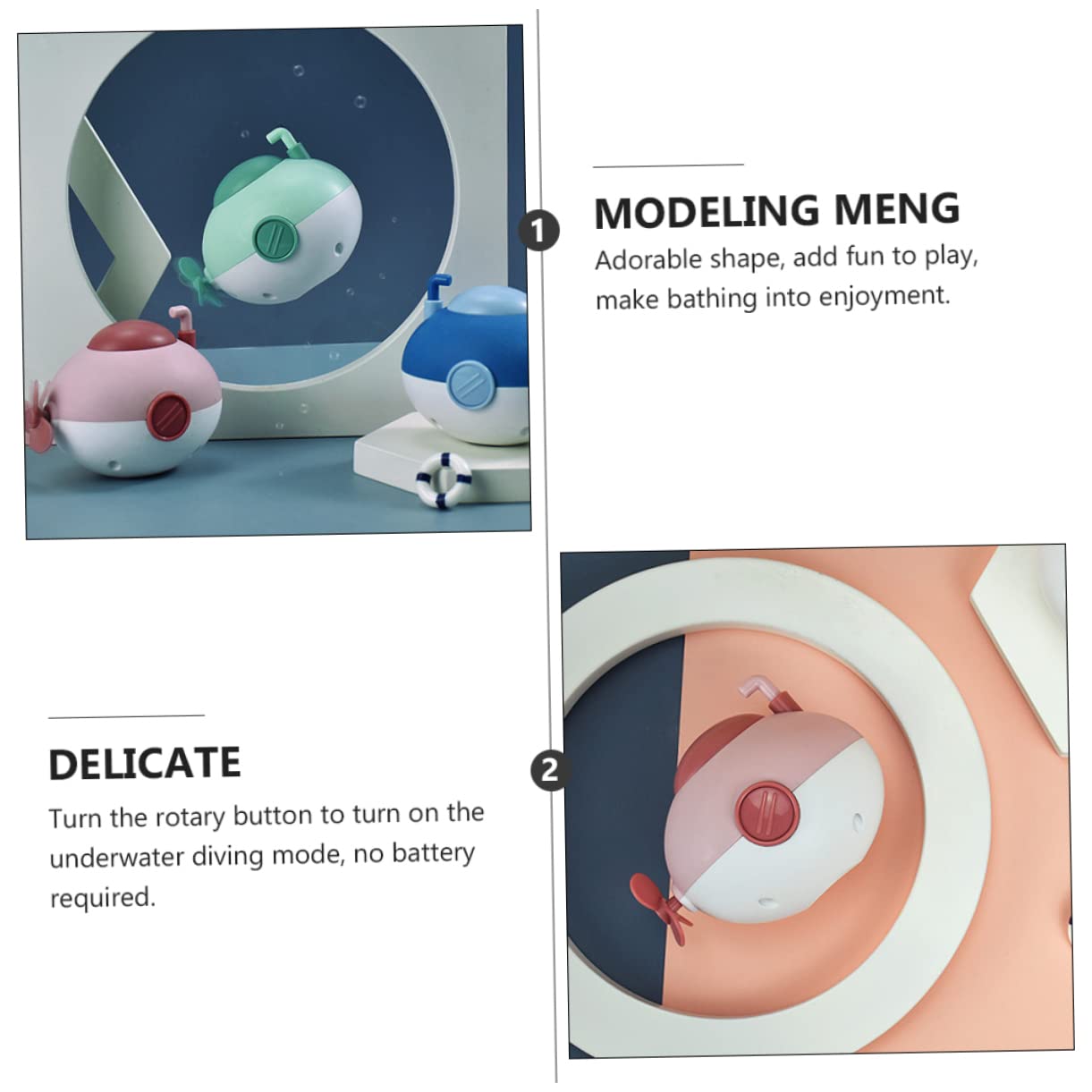 MUSISALY 3 Pack Submarine Bath Toys for Kids - Waterproof Plastic Pool & Bathtub Toys for Toddlers, Fun Shower Time and Indoor Swimming Pool Playtime