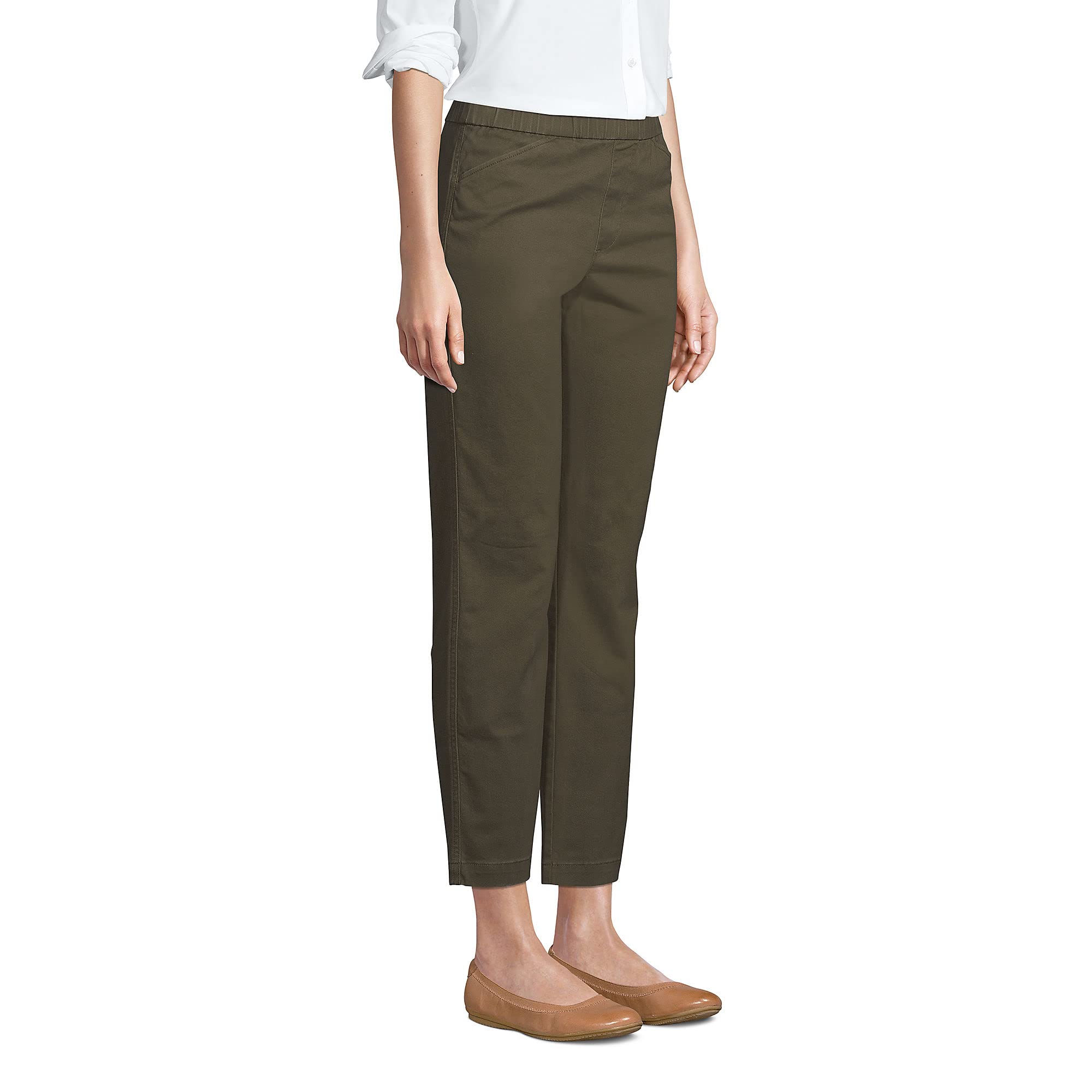 Lands' End Women's Mid Rise Pull-On Chino Crop Pants - Forest Moss, Size 10 Regular | Comfortable Stretch Casual Pants for Work, Travel & Everyday Wear