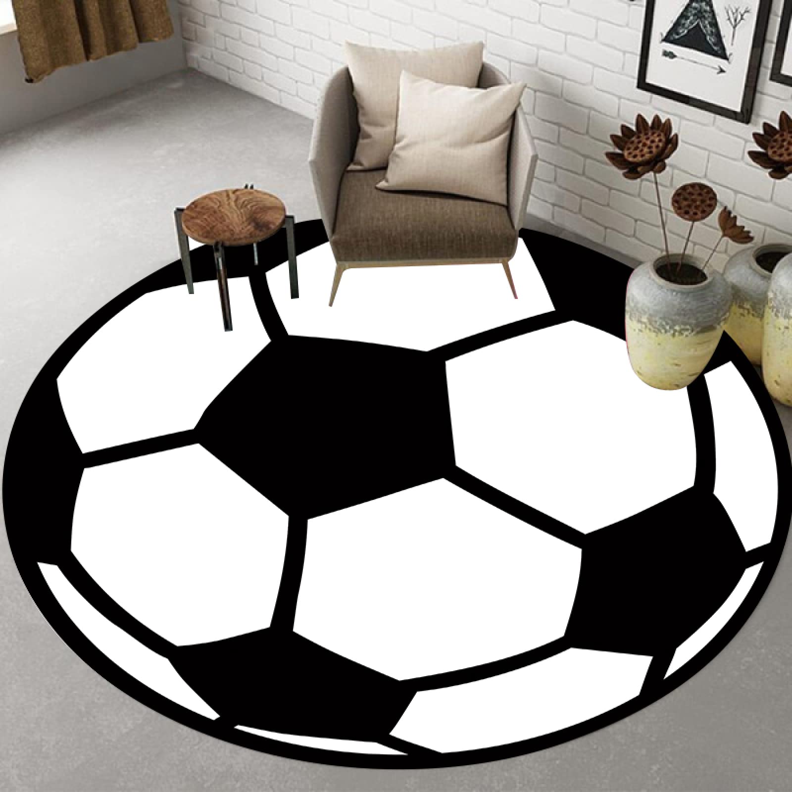 MASTPOINT 3D Printed Round Area Rug - Non-Slip Football Design Abstract Carpet for Living Room, Bedroom, Bathroom | Soft Floor Mat for Home Decor, Kids Playroom & Dorm Room