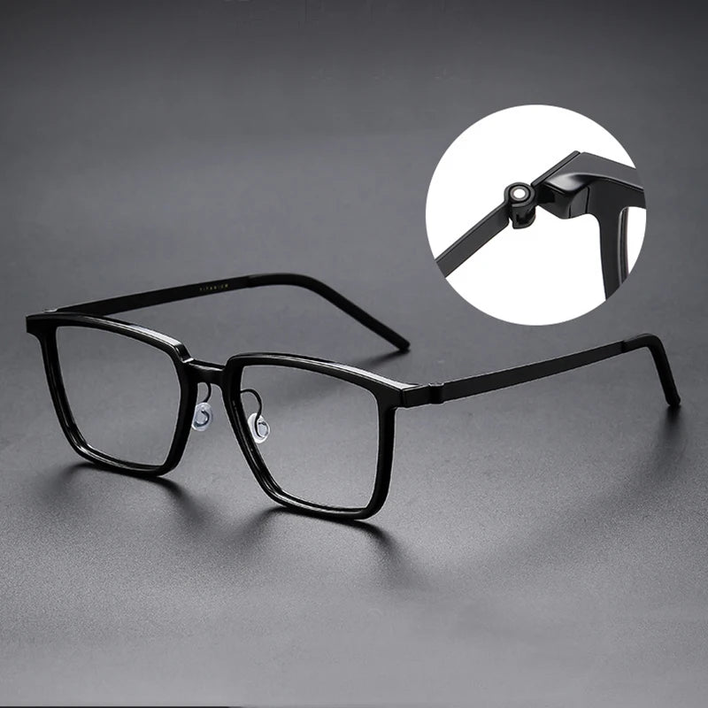 Stylish Unisex Black Titanium Acetate Square Eyeglasses D844 - Perfect for Work, Reading & Fashion Accessories