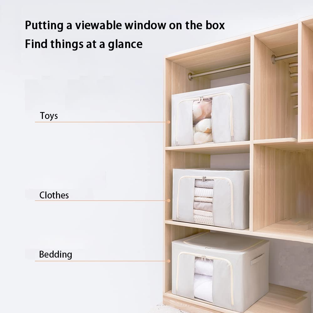 Odorless Collapsible Storage Box with Clear Window & Sturdy Zipper - 100L Steel Frame Organizer for Closet, Home, Office (Oxford Cloth) - Space Saving Foldable Storage Solution