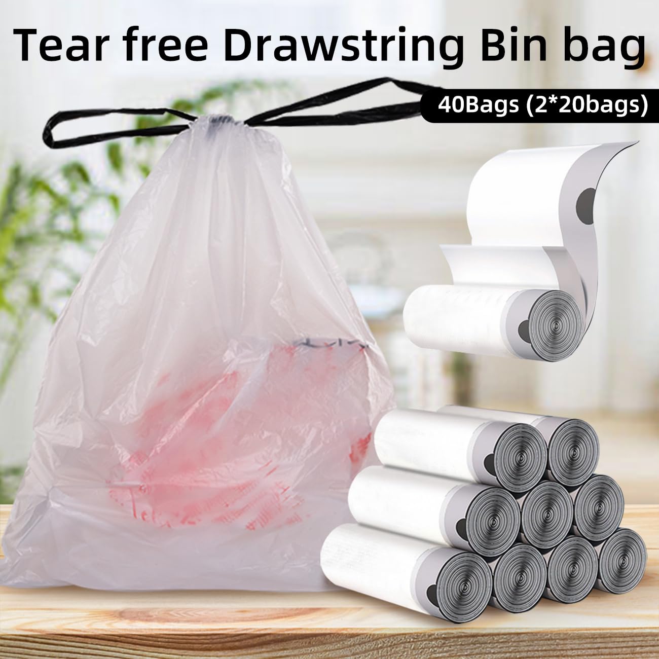 4 Gallon Trash Bags - 40 Count Heavy Duty Drawstring Garbage Bags | Unscented, Thickened Wastebasket Liners for Bathroom, Bedroom, Office & Kitchen Trash Cans | Perfect for Home, Office & Commercial Use