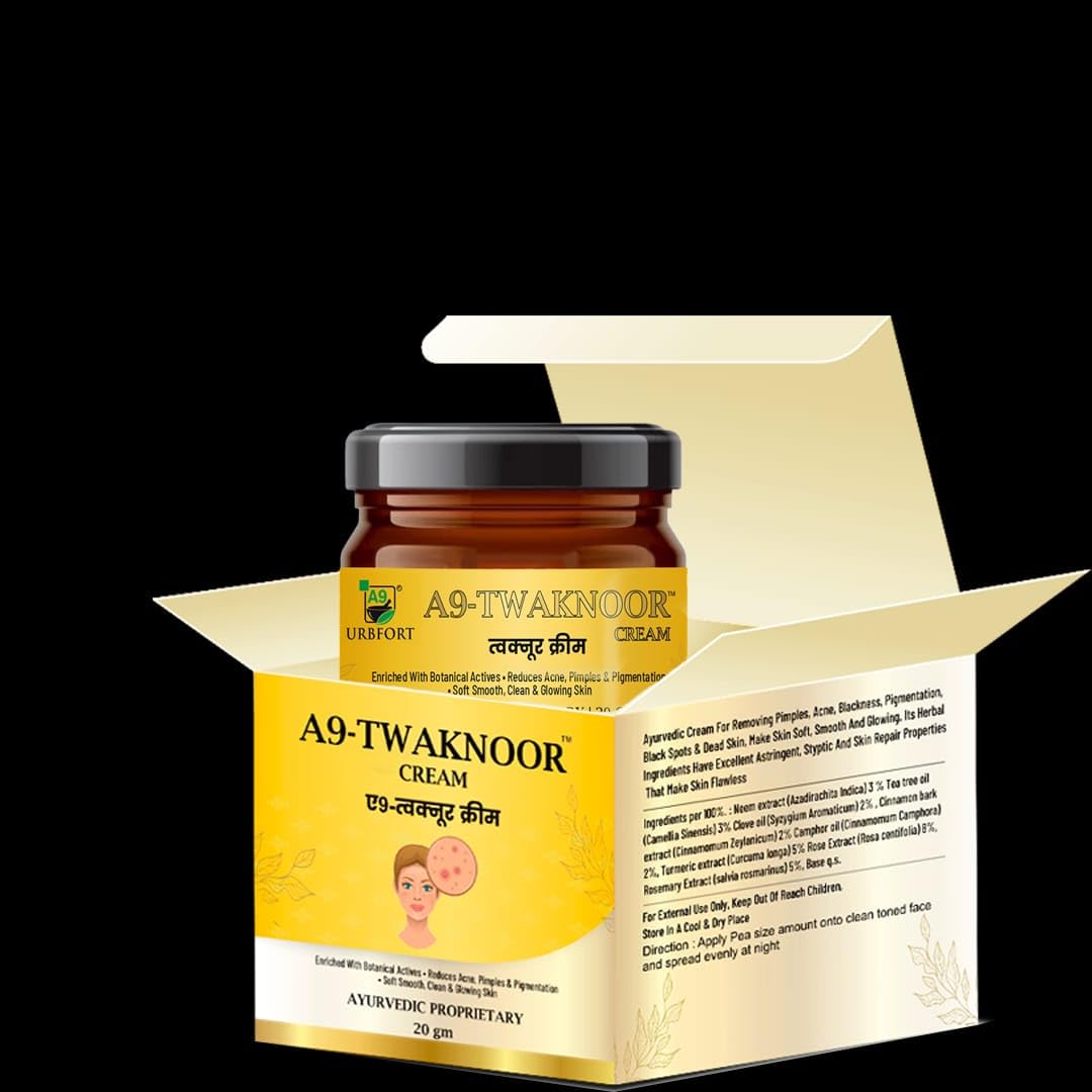 URBFORT A9 Twak Noor Organic Face Cream - Ayurvedic Acne Scar & Pimple Treatment with Neem, Tea Tree Oil, Shea Butter & Rose Water - Natural Skincare for Men & Women (20g) | Perfect for Daily Acne Care & Skin Brightening