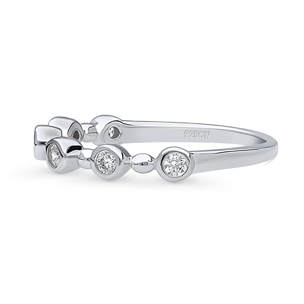 Sterling Silver Cubic Zirconia Wedding Band for Women - Round Cut CZ Bubble Ring with Bezel Setting, Rhodium Plated Size 4-10 - Perfect for Anniversary, Engagement & Everyday Elegance