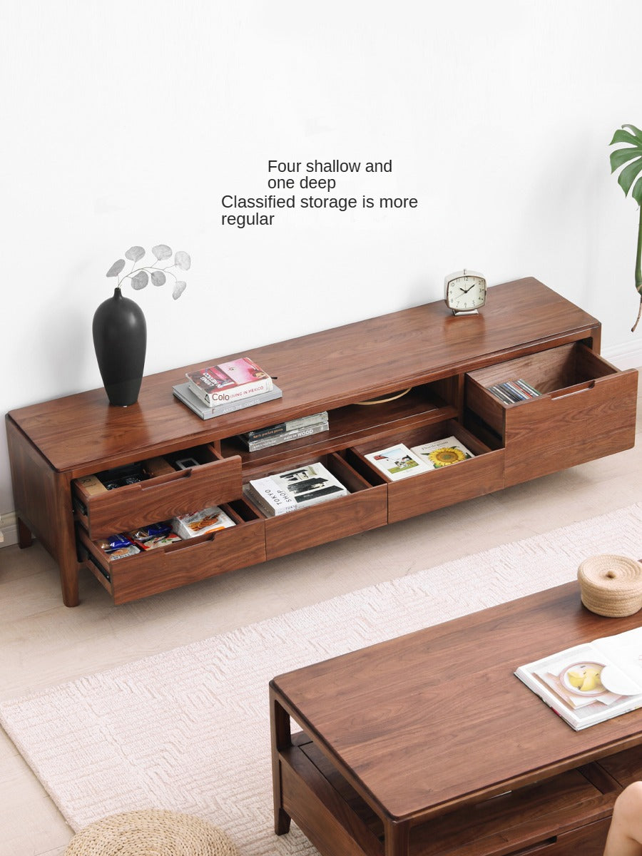 Premium Black Walnut Solid Wood TV Stand - Large Storage Entertainment Center for Living Room, Home Theater & Media Organization