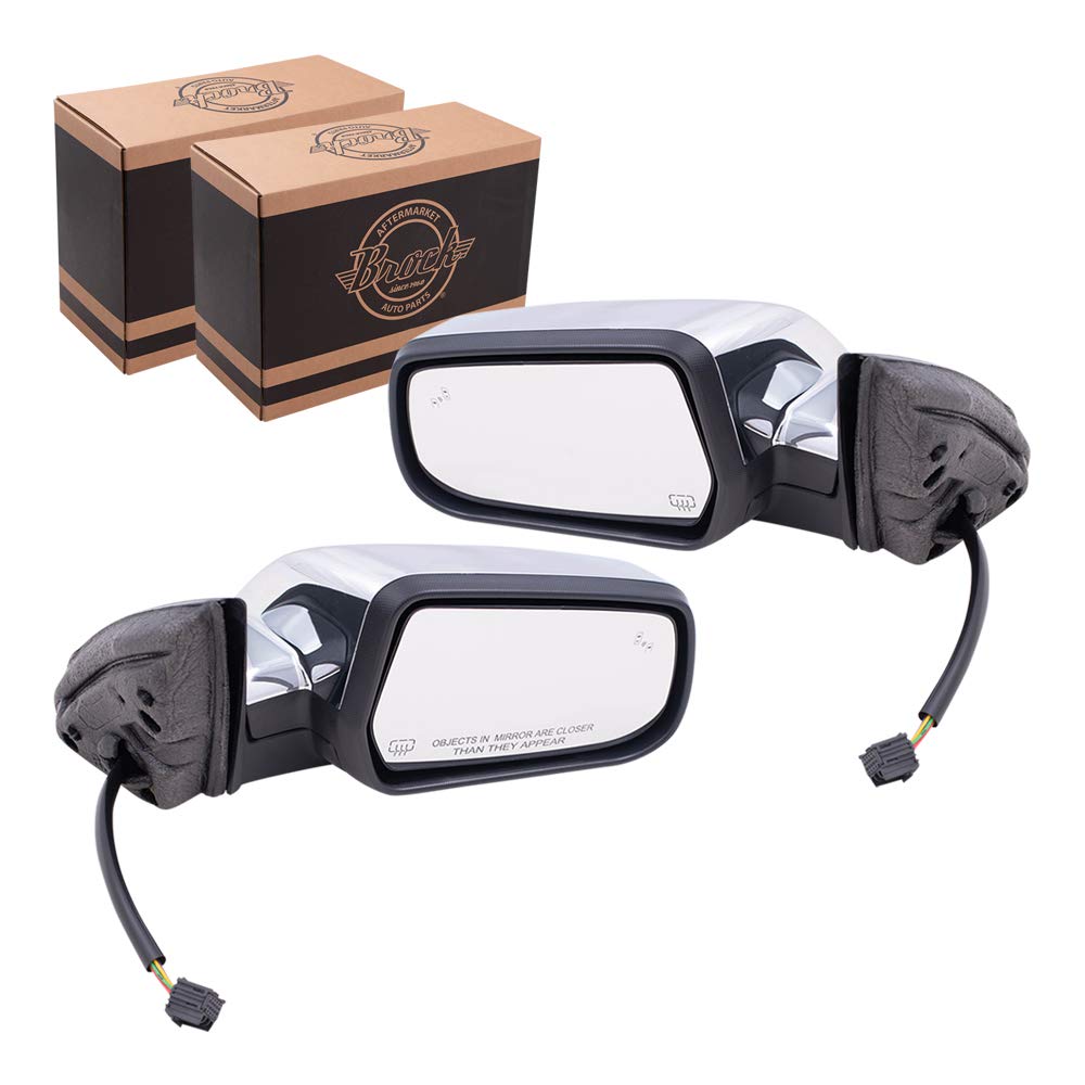 Brock Replacement Chrome Power Heated Memory Blind Spot Detection Mirrors for 2015-2017 GMC Terrain - Driver & Passenger Side (Part #23219861, 23219862) | Enhanced Safety & Visibility in Rain, Night Driving & Parking