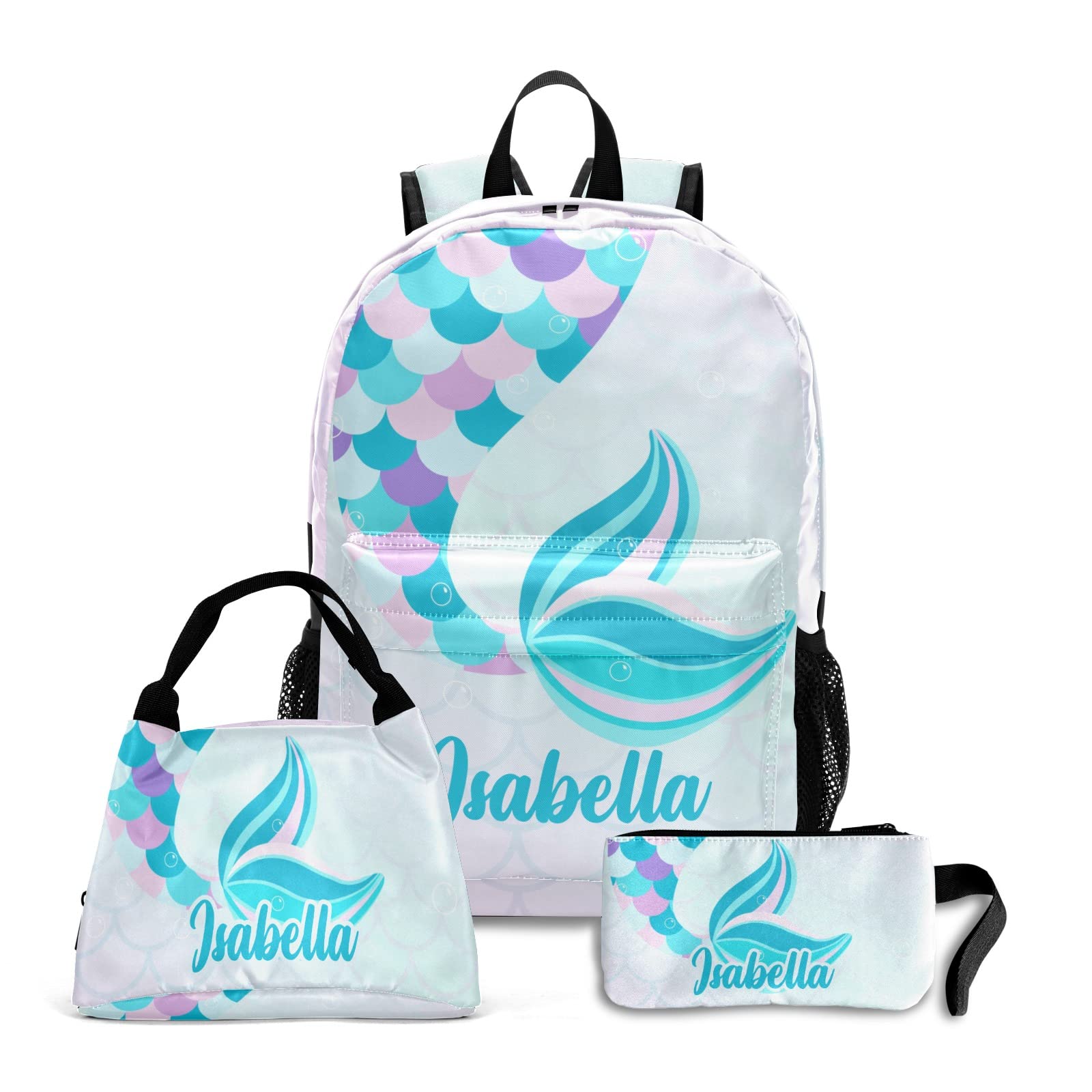 Mermaid Scale Backpack Set for Teens with Lunch Box & Pencil Pouch - School & Travel