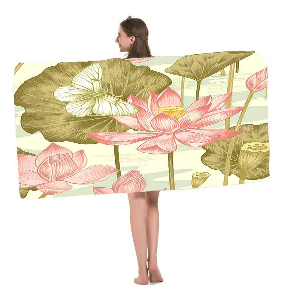 HOSNYE Exotic Watercolor Floral Beach Towel with Butterflies & Lotus Pond - Ultra Soft, Highly Absorbent Bath Towel for Swimming, Sports, Beach, Gym & Bathroom | Perfect for Poolside Lounging, Yoga Sessions & Spa Days