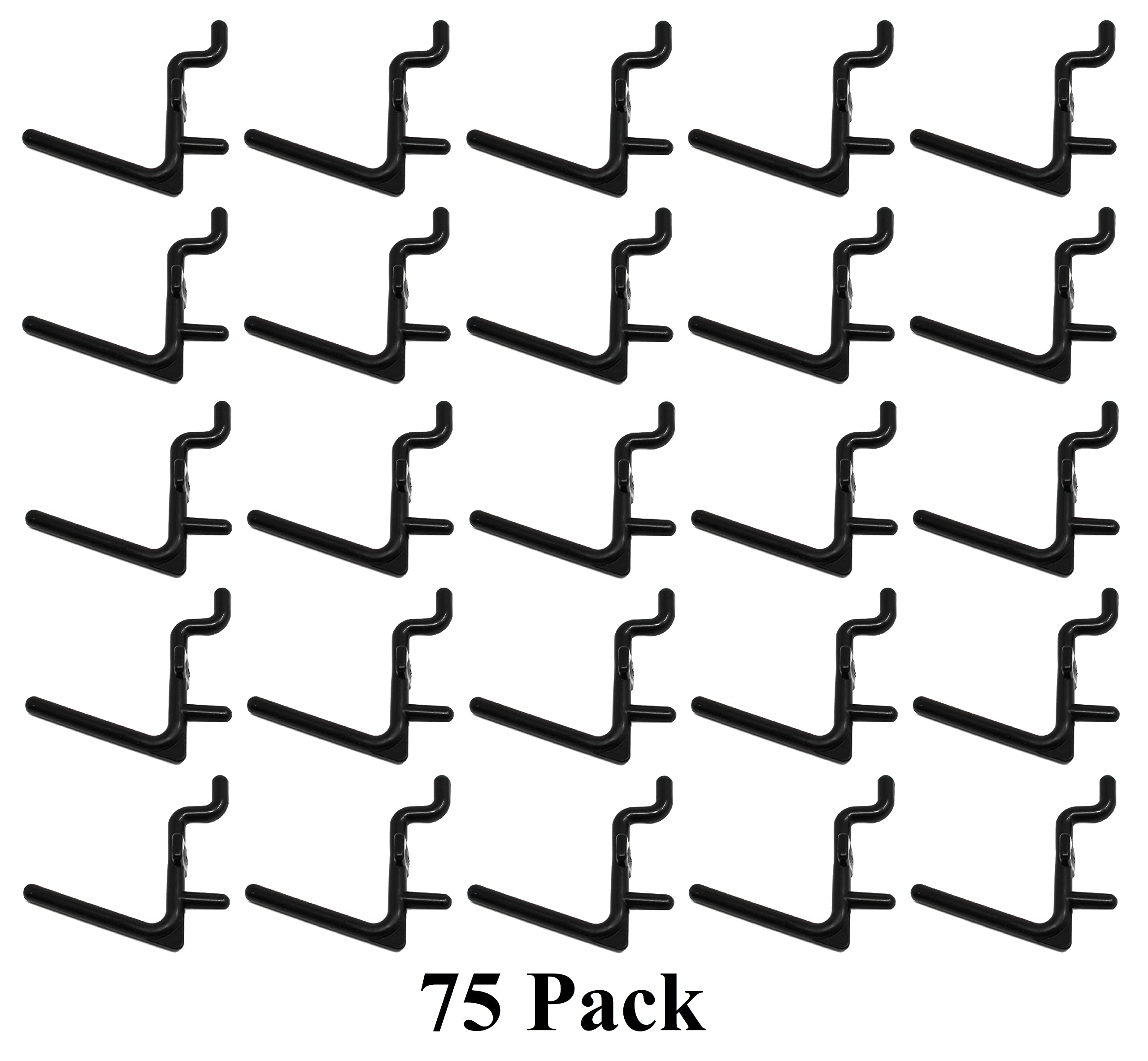 JSP Manufacturing Non-Locking Plastic L-Style Pegboard Hooks - 75-Pack Black | Garage Tool Organization, Craft Room Storage & Workshop Accessories | Perfect for DIY Projects, Home Improvement & Wall Storage Solutions