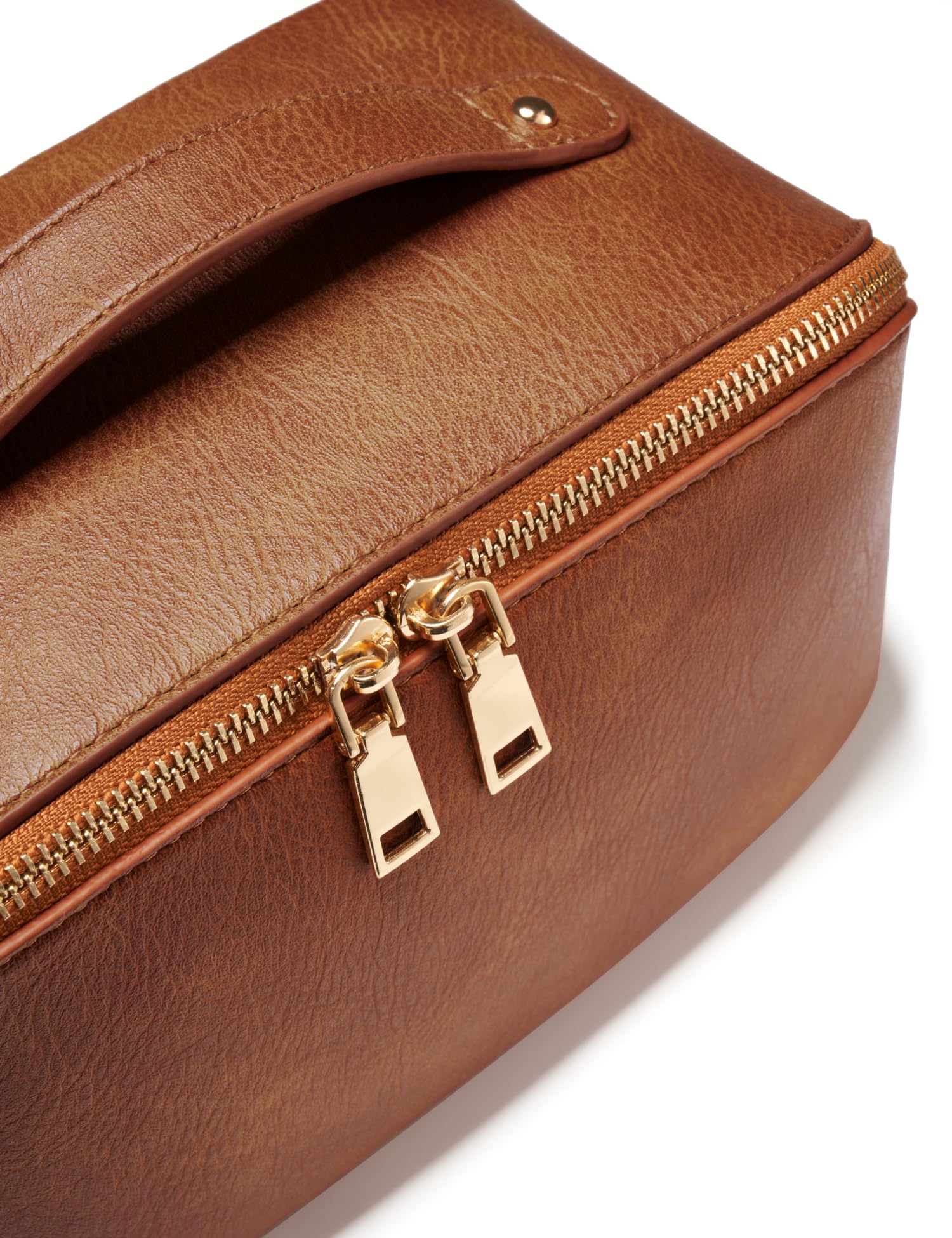 Yarnic Brown Travel Cosmetic Bag - Large PU Leather Makeup Organizer for Women | Perfect for Vacation & Daily Use