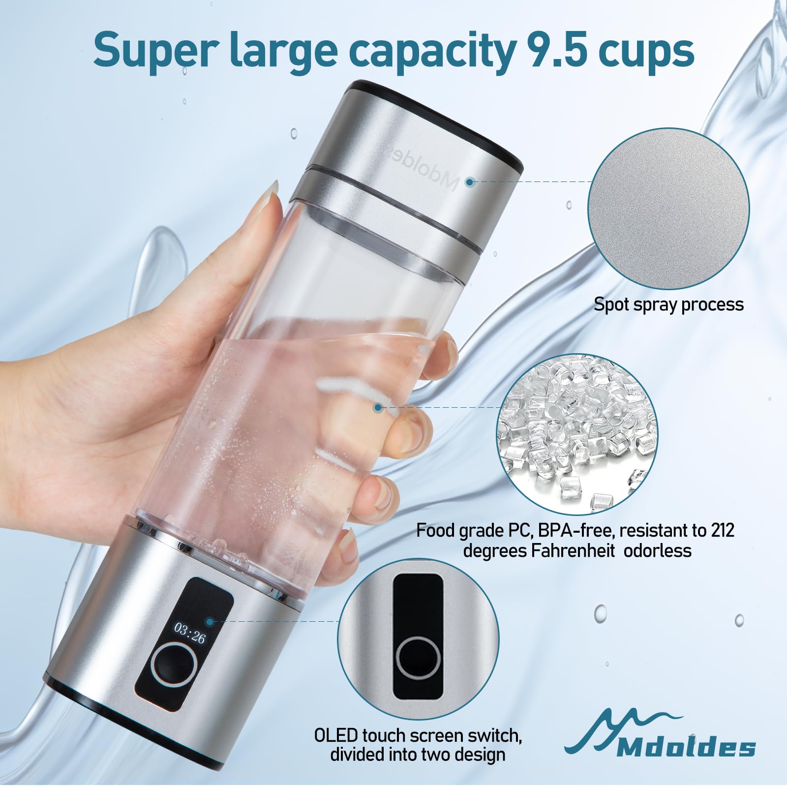 Premium 6000ppb Hydrogen Water Bottle with SPE/PEM Technology - 9.5oz Portable Hydrogen Generator for Anti-Inflammatory & Antioxidant Benefits - Ideal for Fitness, Travel & Wellness Gifts (Silver)