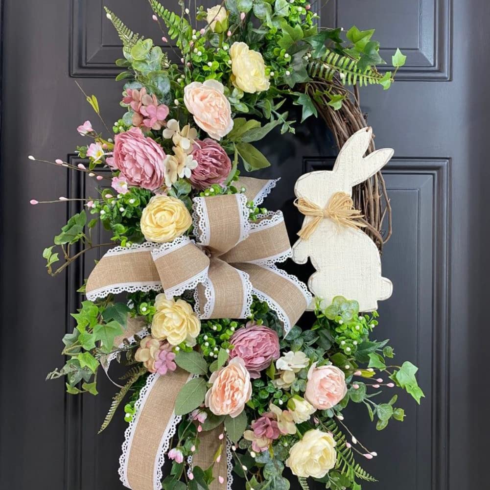 Likense Easter Bunny Wreath - Rustic Rabbit Door Wreath for Spring Decorations | Rabbit-Shaped Garland & Welcome Sign for Holiday & Festival Decor | Perfect for Front Door, Easter Party & Home Decor