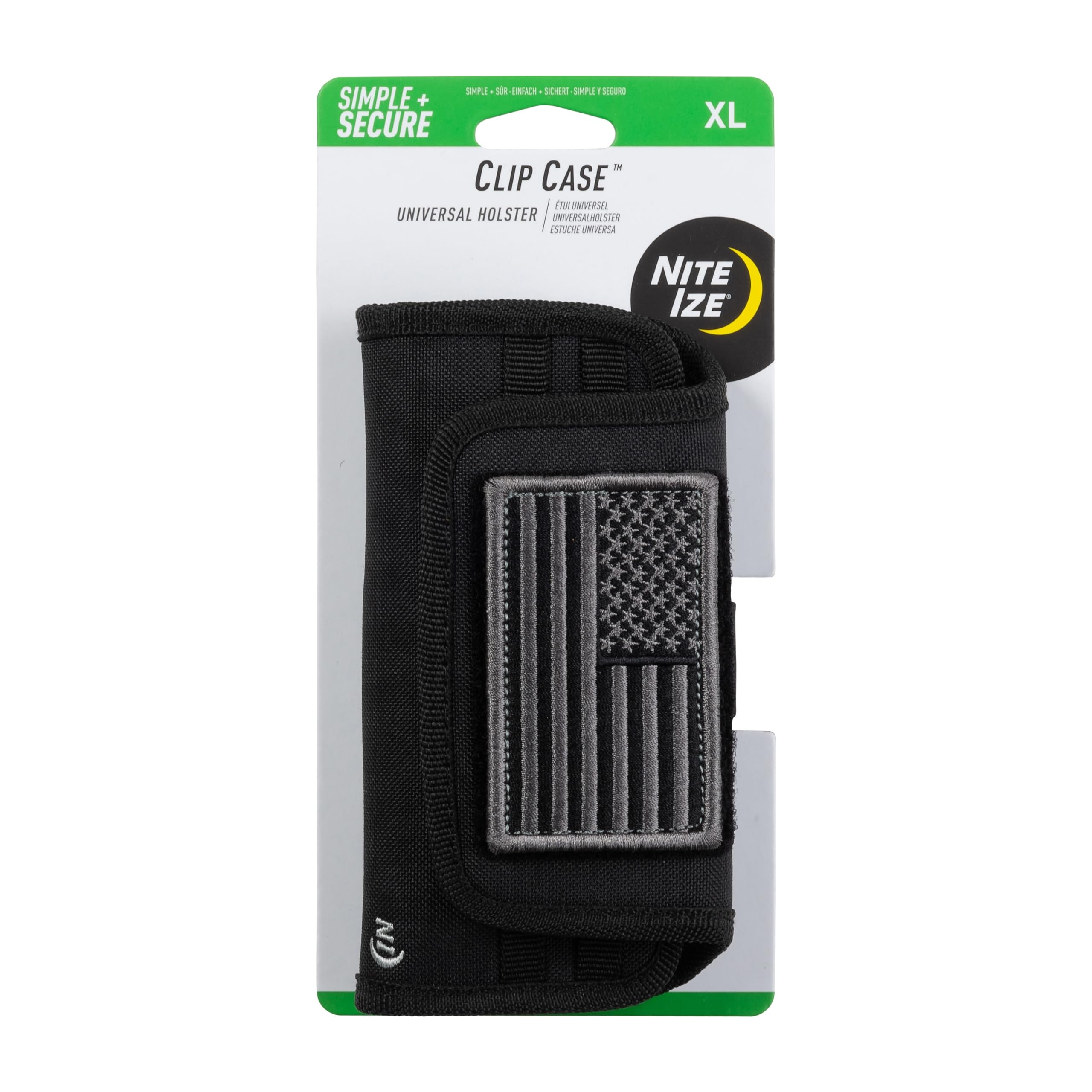 Nite Ize Clip Case Universal Horizontal Phone Holster - Protective Belt Clip Phone Pouch for iPhone, Samsung & Most Smartphones - XL Size with USA Patch - Perfect for Hiking, Work & Outdoor Activities