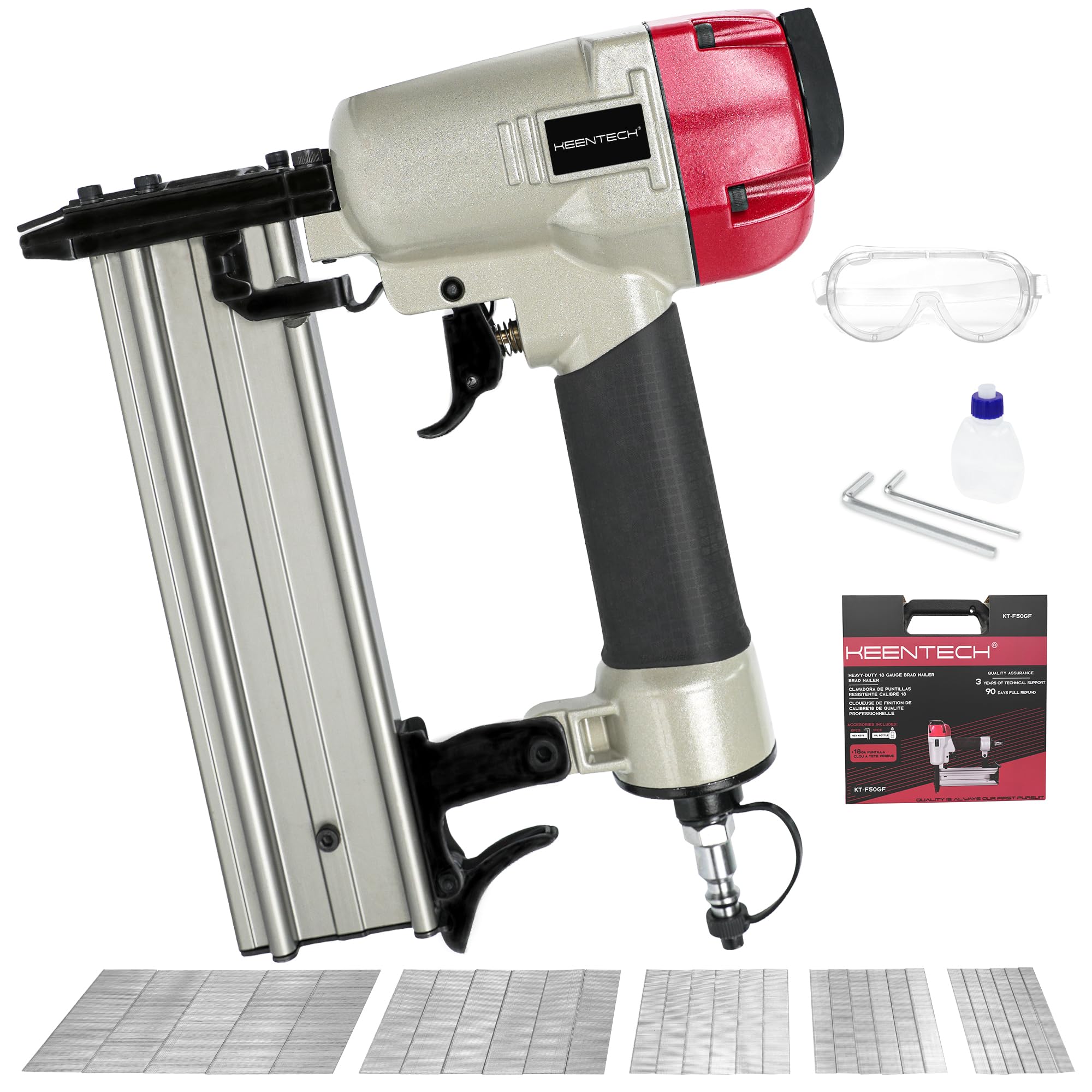 KEENTECH 18 Gauge Pneumatic Brad Nailer Kit - Aluminum Open Magazine Design for 5/8
