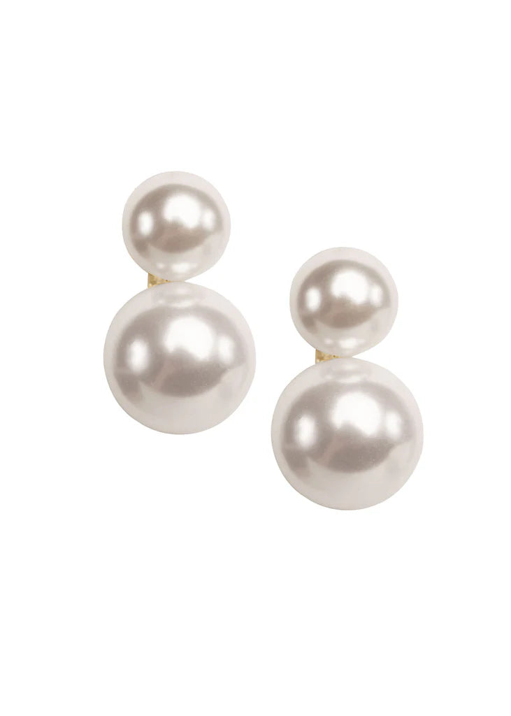 Elizabeth Bower 14K Gold Pearl Double Stud Earrings - Classic Elegant Jewelry for Women, Perfect for Weddings, Parties & Everyday Wear