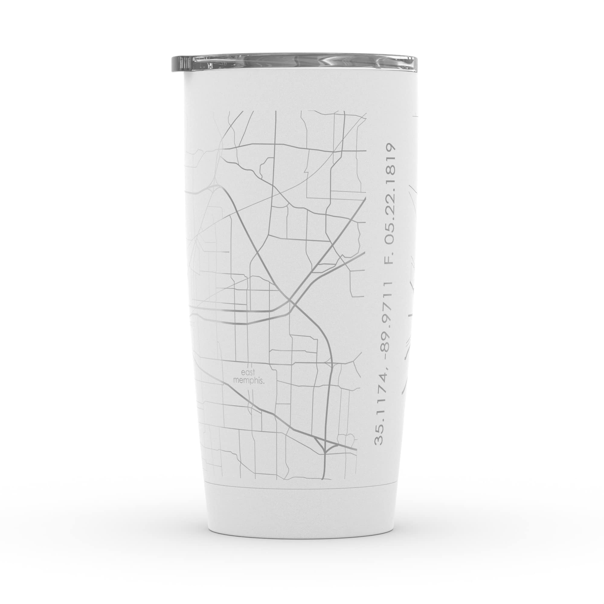 Personalized Memphis Tennessee Map Stainless Steel Tumbler - 20oz Insulated Travel Mug with Engraved City Design - Perfect for Coffee, Tea & Outdoor Adventures (White)