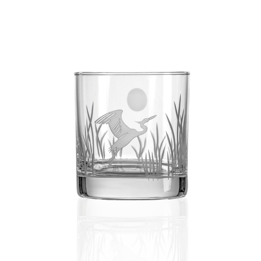 Premium Heron 11oz Whiskey Glasses Set of 4 - Heavy Base Rocks Glasses for Bourbon, Scotch & Cocktails - Perfect for Home Bar, Gifts & Entertaining