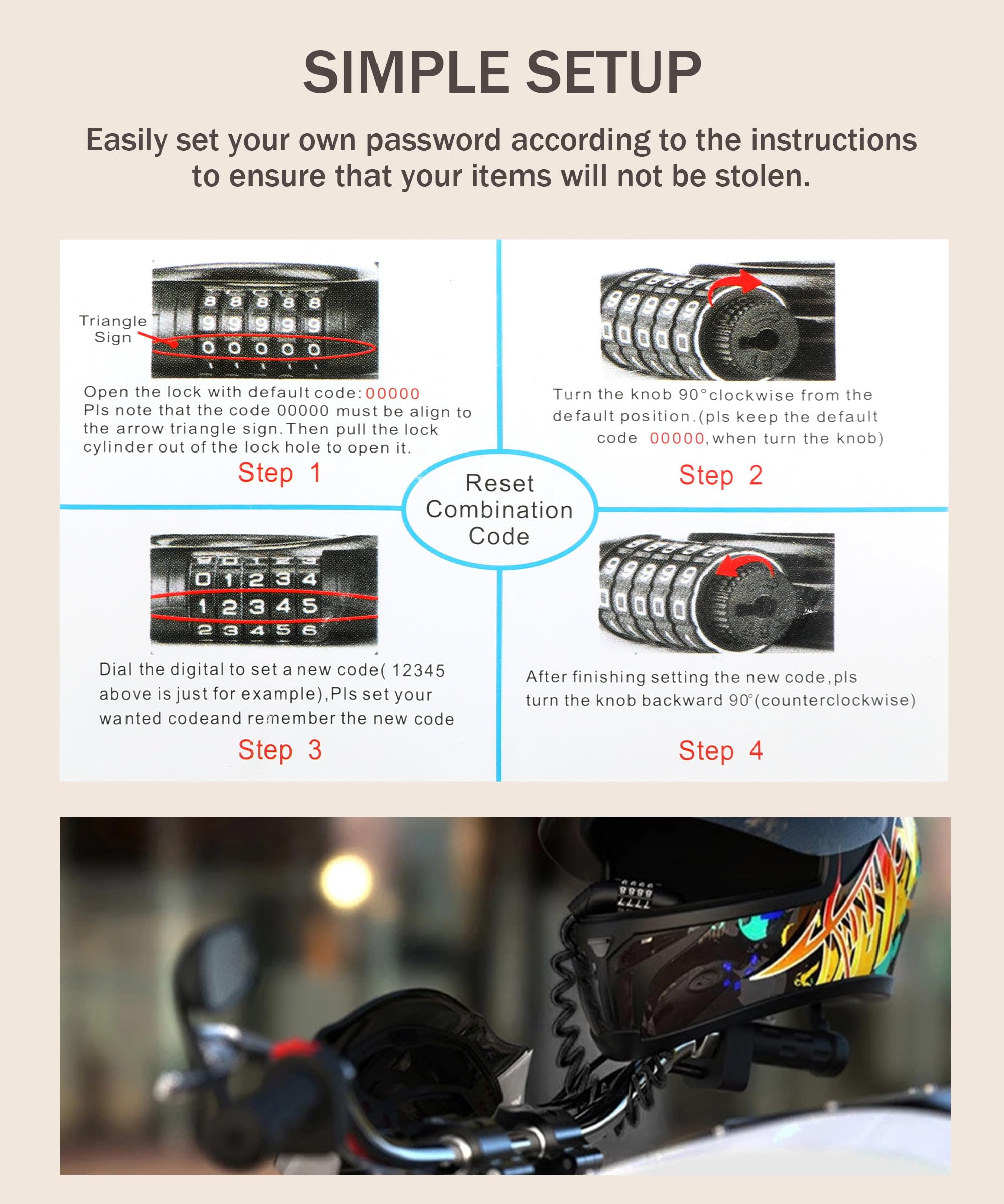 Secure Combination Helmet Lock for Motorcycles & Bikes - Portable Password Security Lock for Helmets, Strollers & Luggage - Durable Black Car Accessories (Perfect for Travel, Commuting & Outdoor Adventures)