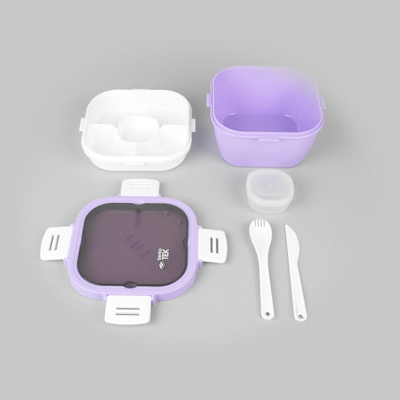 Bento Tek 58 oz Purple & White BPA-Free Lunch Box - Microwave Safe, Includes Fork & Knife (7.25