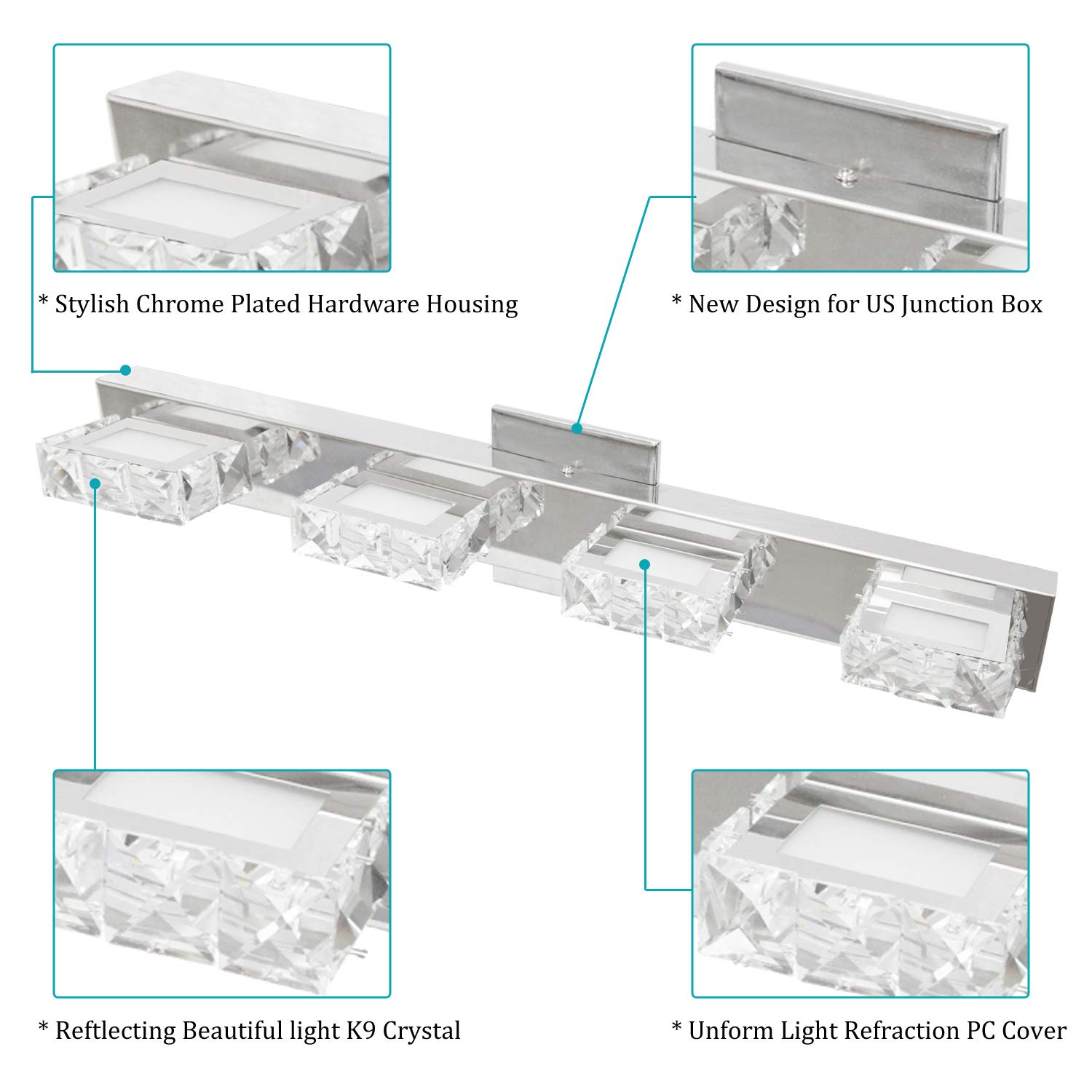 24 Inch Crystal LED Vanity Light Fixture with 4-Piece Hardware Towel Bar Set - Modern Bathroom Lighting & Accessories for Spa-Like Luxury (Perfect for Master Bath, Powder Room & Guest Bath Decor)