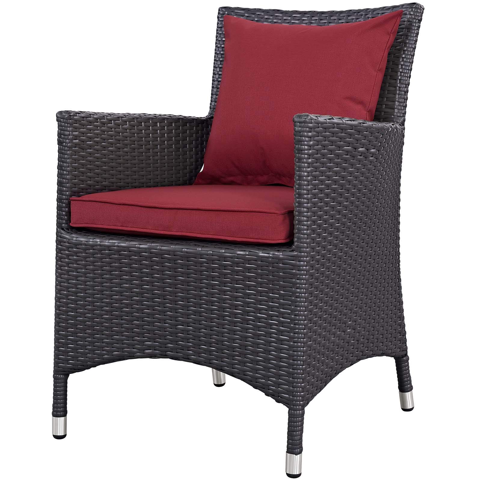 Modern Outdoor Patio Garden Lounge Coffee Fire Pit Table and Chair Set - Weather-Resistant Fabric Rattan Wicker Furniture - Perfect for Backyard, Poolside & Camping Gatherings (Red)