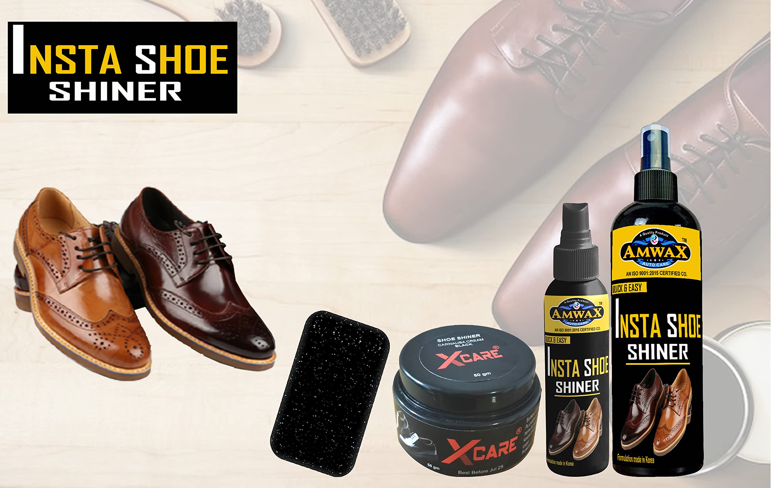 AMWAX Shoe Shiner Spray & Polish - 200ml Leather Cleaner for Sneakers, Boots & Casual Shoes | Restores Shine & Protects | Perfect for Daily Use, Office & Outdoor Activities