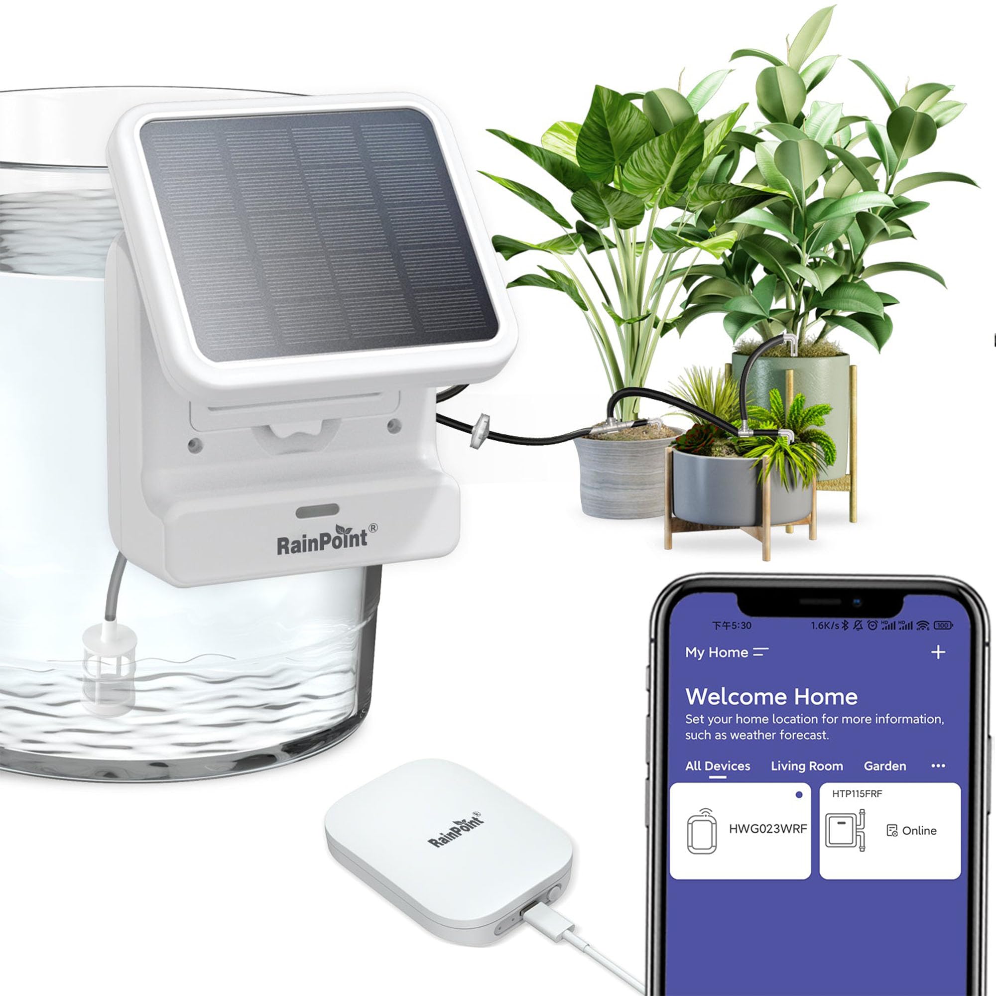 BALDR Smart WiFi Solar Drip Irrigation System - Automatic Plant Watering Kit with Timer & App Control - Indoor/Outdoor Solar Powered Water Pump for House Plants - Perfect for Vacation Care & Garden Maintenance