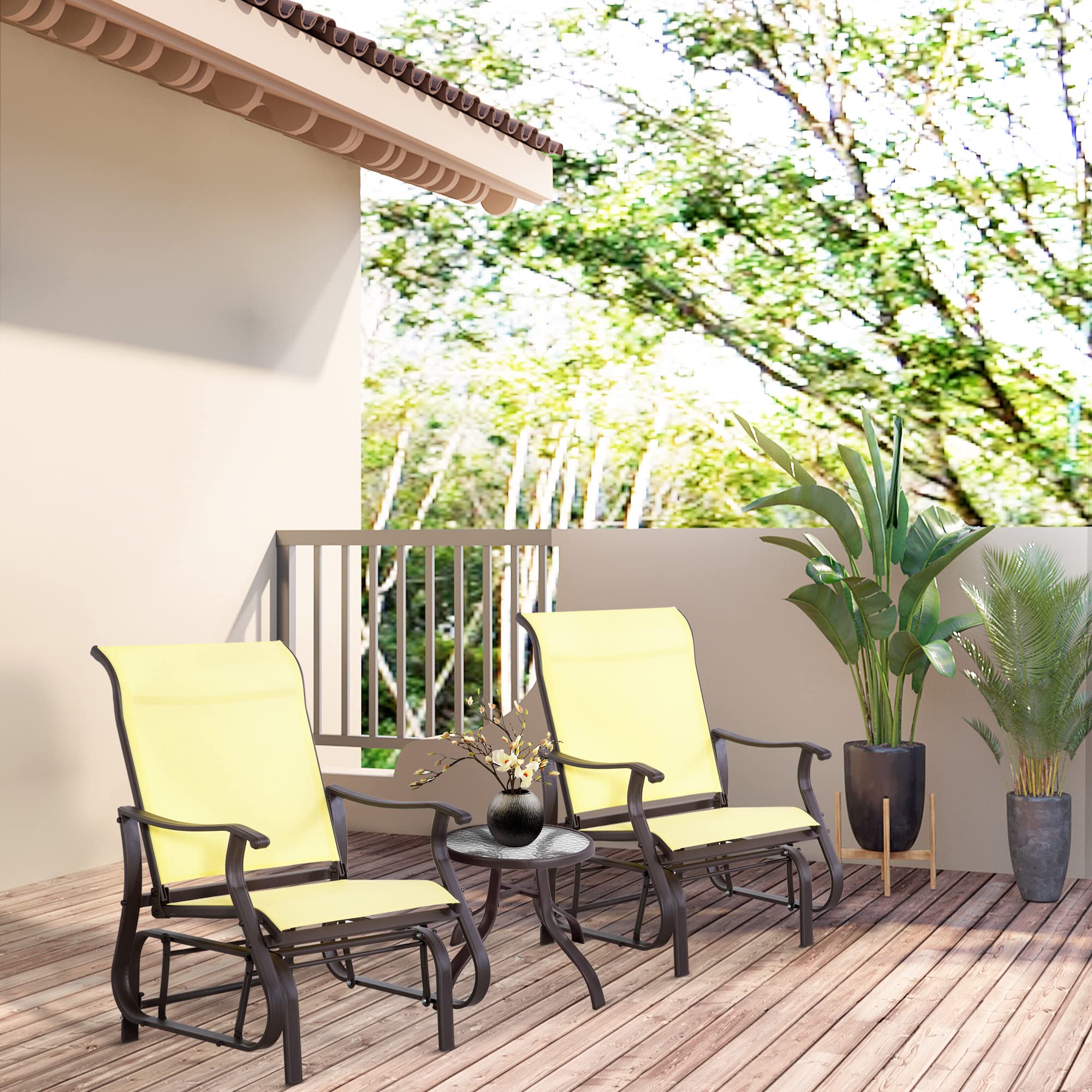 Outsunny Outdoor Glider Chair with Steel Frame & Breathable Mesh Fabric - Patio, Garden, Porch Swing Chair for Relaxing in Backyard, Deck or Poolside (Beige)
