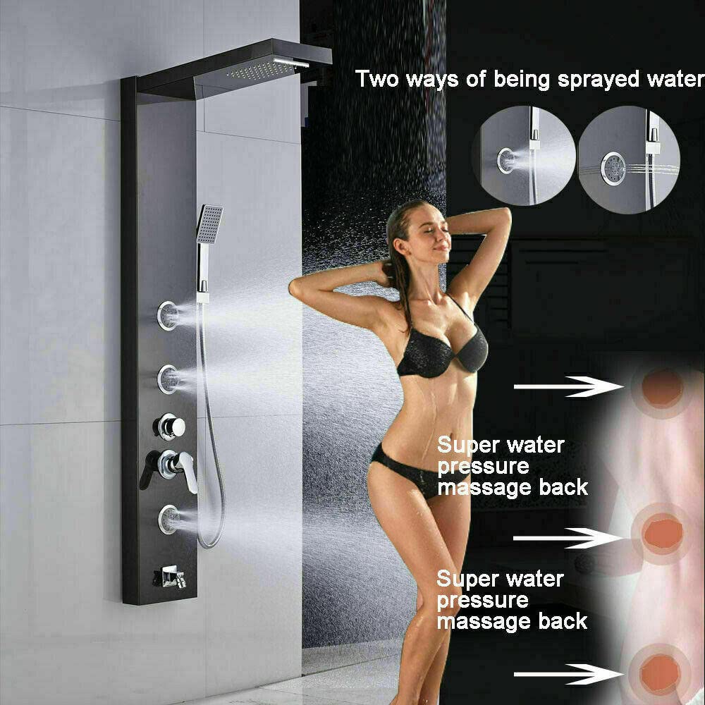 Black Rainfall Waterfall Combo Faucet Shower Panel Tower with Body Jets - Massage System for Luxury Bathroom Spa Experience